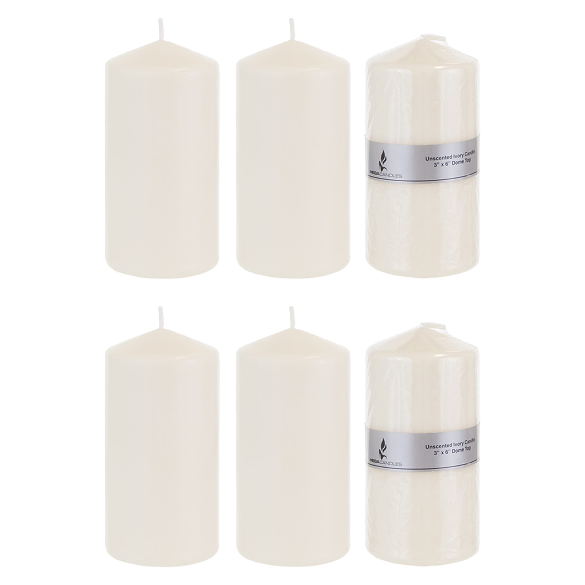 Premium Unscented Ivory Pillar Candles 6-Pack - 3