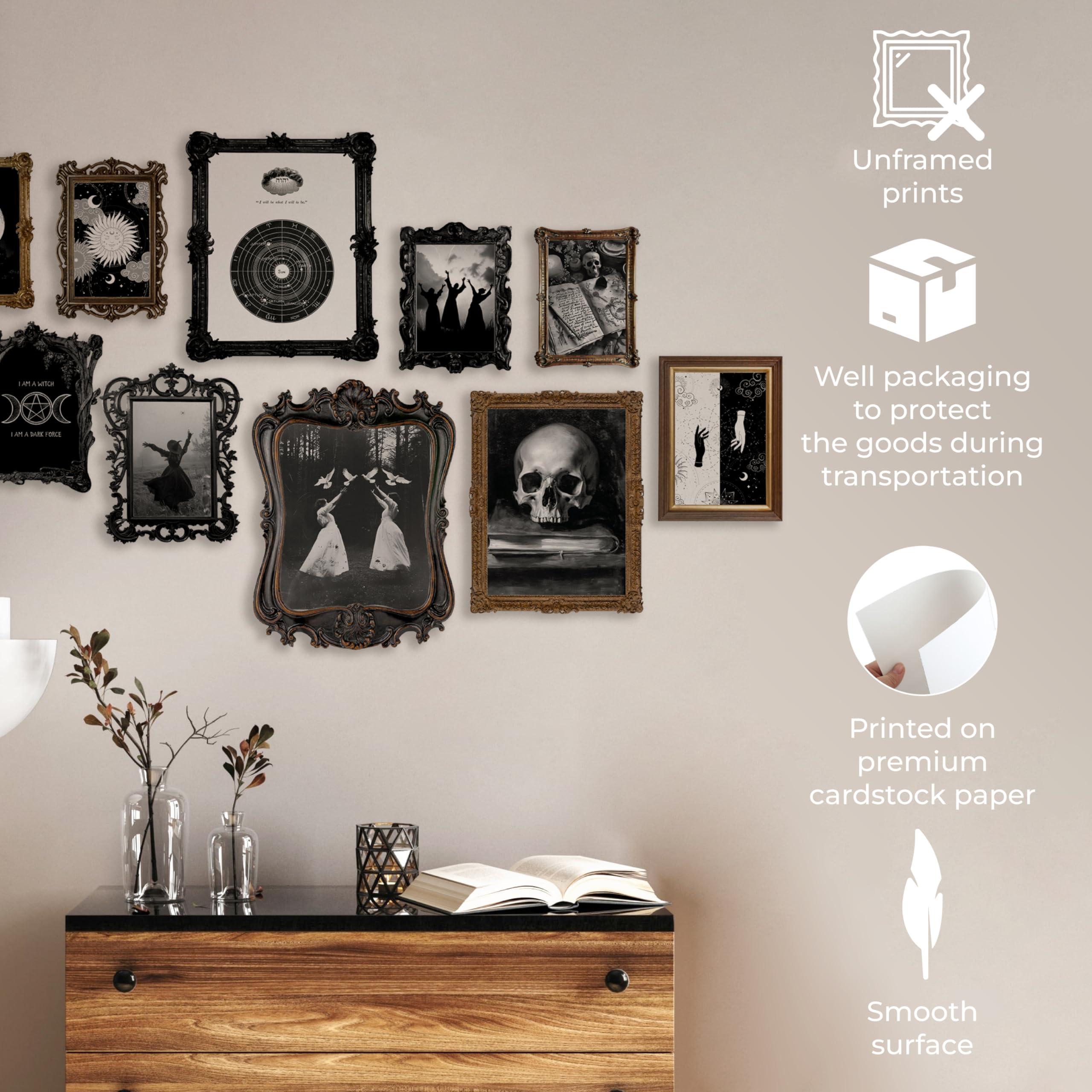 97 Decor Witchy Home Decor Aesthetic - Gothic Wall Art Prints, Dark Witch Paintings, Creepy Halloween Posters, Wiccan Spooky Wall Decor for Bedroom, Living Room & Office (8x10 Unframed) - Perfect for Gothic Themed Rooms, Halloween Party Decor & Witchcraft Altars