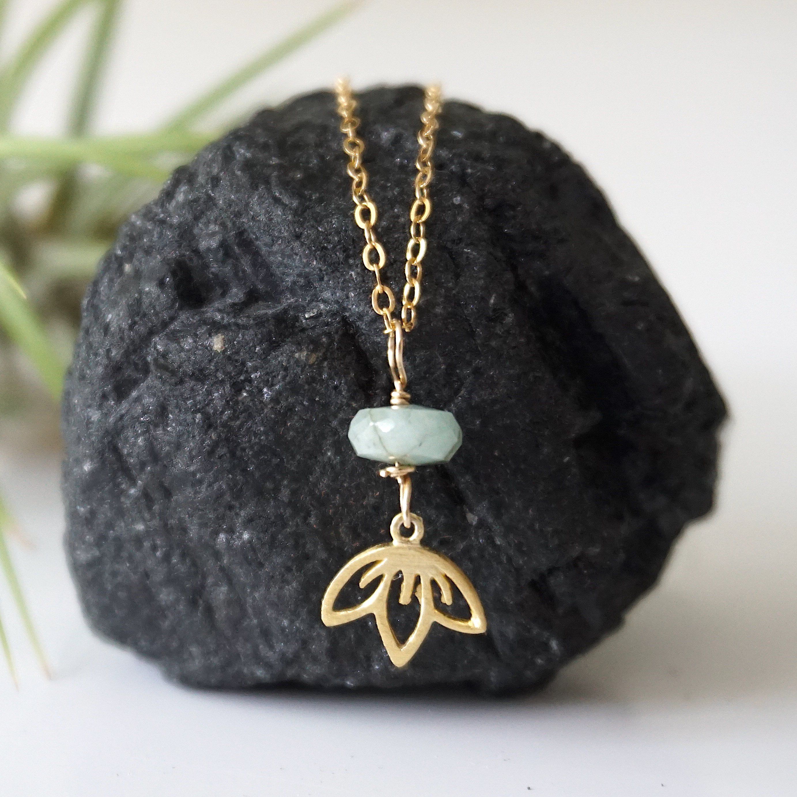 14K Gold Filled Emerald Bead Lotus Charm Necklace for Women - Elegant Jewelry Gift for Birthday, Anniversary & Special Occasions