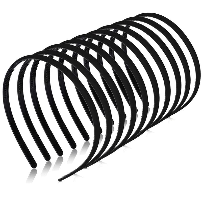 VediArt Black Plastic Plain Headbands with Teeth Comb - 6 Pack Skinny Hair Bands for Women & Girls - Perfect for Halloween, DIY Hairstyles, Cosplay, and Everyday Use