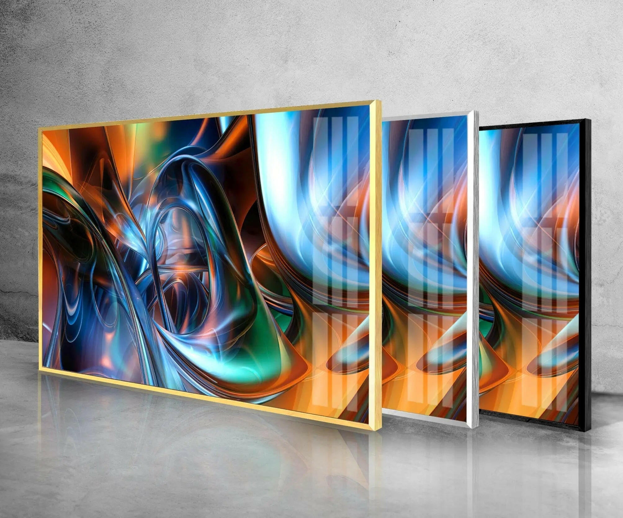 Blue Digital Fractal Artwork Glass Wall Decor - Modern Abstract Art for Living Room, Bedroom & Office Decor