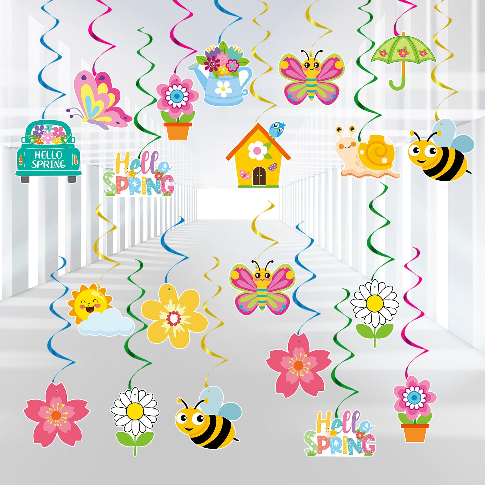 48 PCS Spring Hanging Swirl Decorations - Sunflower Butterfly Ceiling Swirls for Spring & Summer Parties, Baby Showers, Classroom & Office Decor | Perfect for Birthday Celebrations, Seasonal Events & Home Decoration
