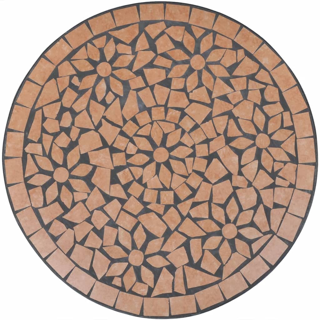 vidaXL 3-Piece Patio Bistro Set with Round Table & Folding Chairs, Outdoor Garden Furniture in Ceramic Tile Terracotta - Perfect for Backyard, Balcony, and Poolside Relaxation