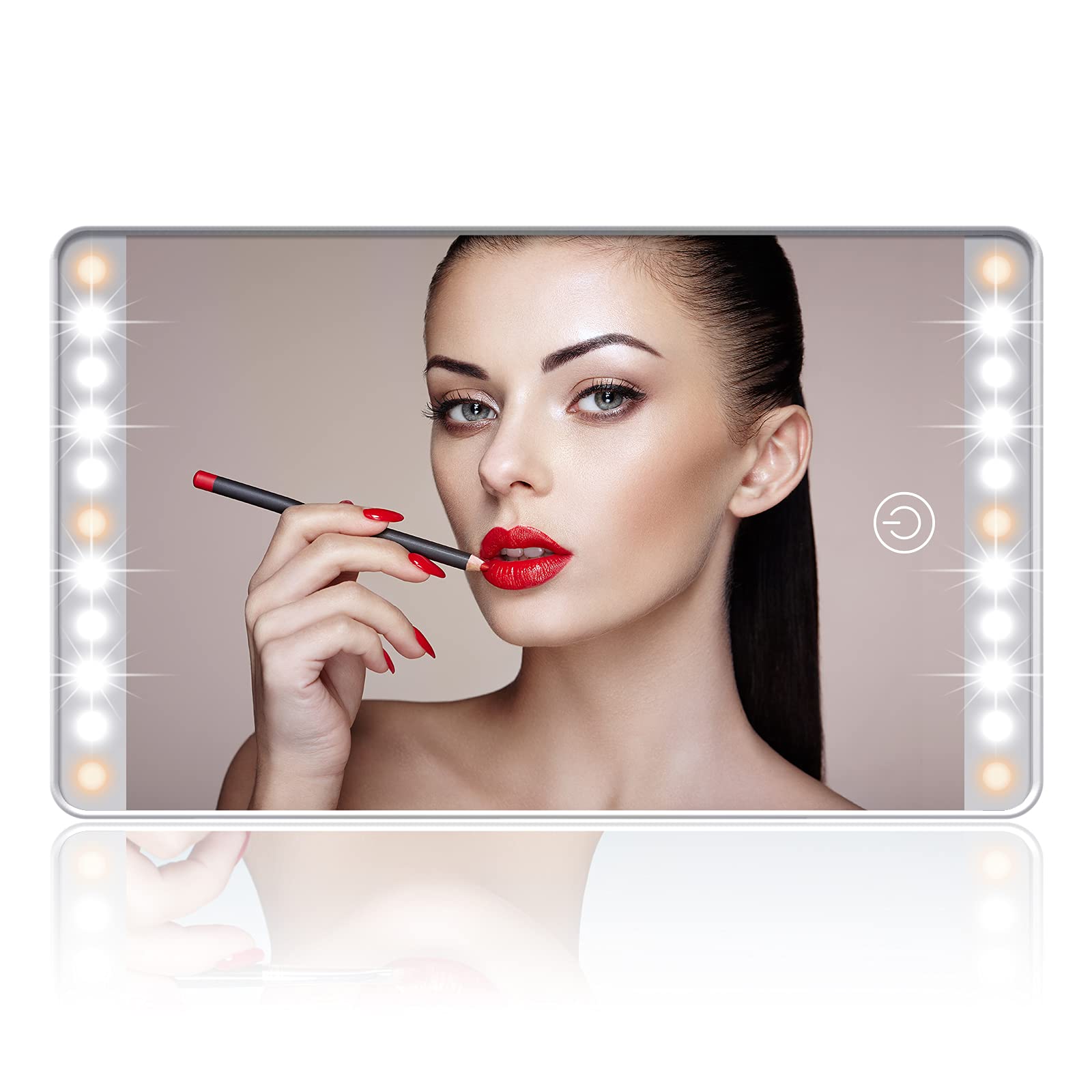 Rechargeable Car Sun Visor Vanity Mirror with 22LEDs & 3 Light Modes - Dimmable Touch Screen Clip-on Makeup Mirror for Car, Truck, SUV - Perfect for On-the-Go Makeup Application and Sun Protection (White)