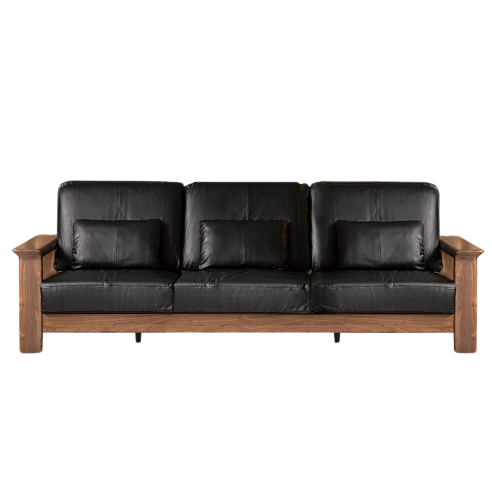 Black Walnut Solid Wood Modern Straight Sofa - Contemporary Minimalist Living Room Furniture for Small Spaces & Apartments