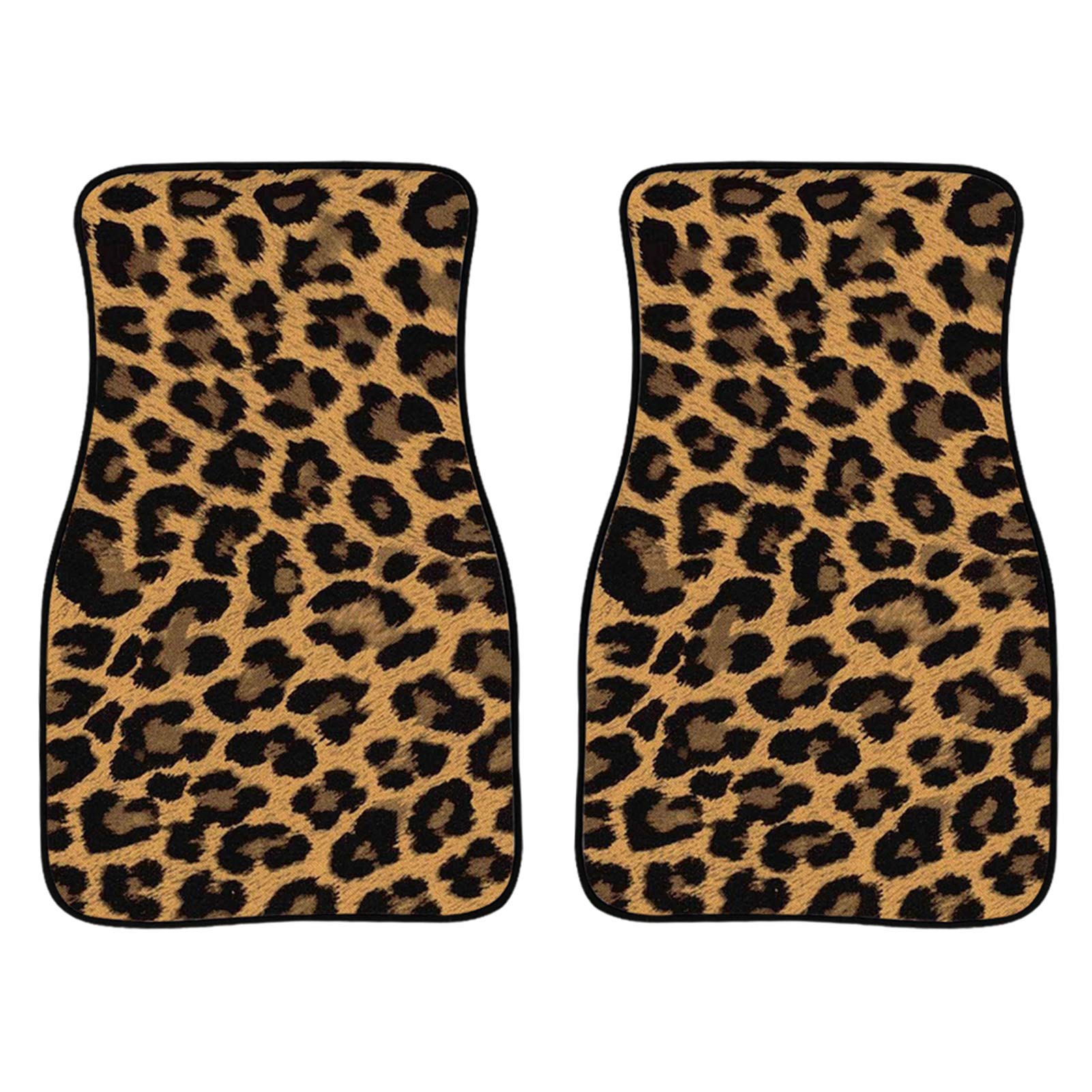 FUIBENG Brown Leopard Print 2-Piece Car Floor Mats Set - Heavy Duty Rubber Plush Front Car Mats for Cars, SUVs & Trucks - Universal Fit All-Weather Protection - Perfect for Daily Commute, Road Trips & Outdoor Adventures