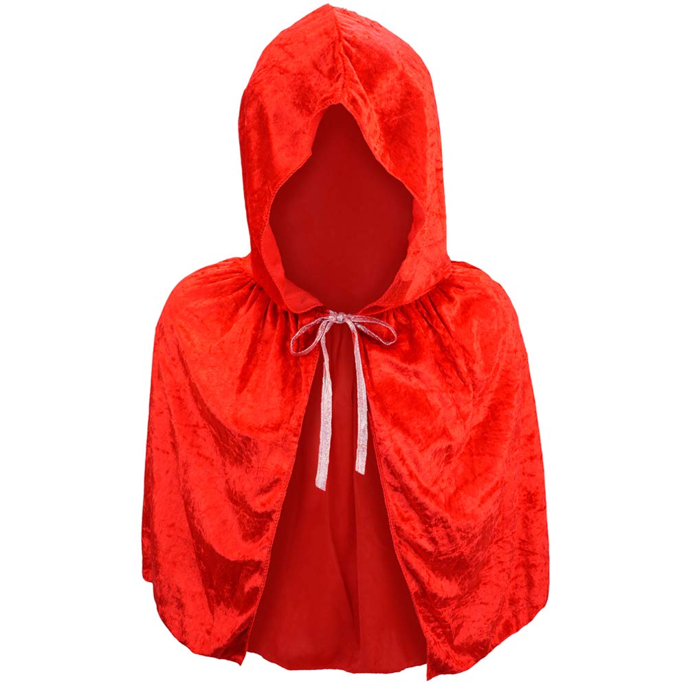Red Velvet Hooded Cape for Women - Elegant Vampire & Red Riding Hood Costume Cloak for Halloween, Cosplay, and Themed Parties