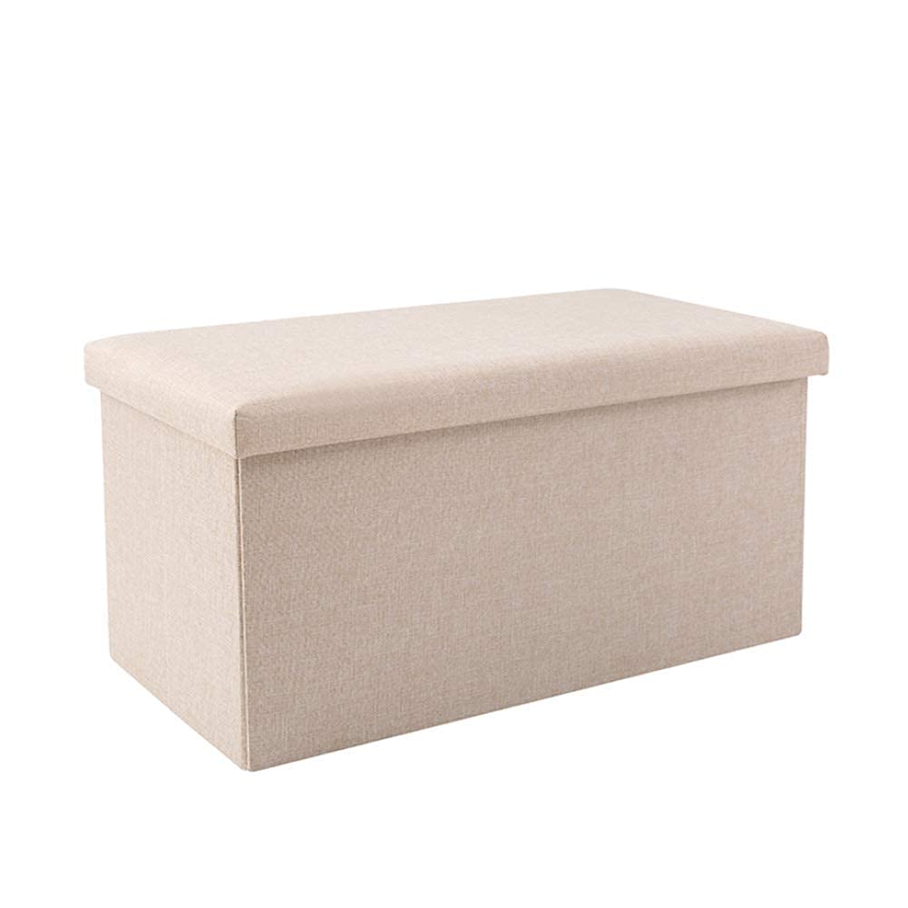 Premium Foldable Linen Footstool with Storage - Large Ottoman Pouf Bench (76x38x38cm, Beige) for Living Room, Bedroom | Multi-Functional Seat, Footrest & Storage Solution