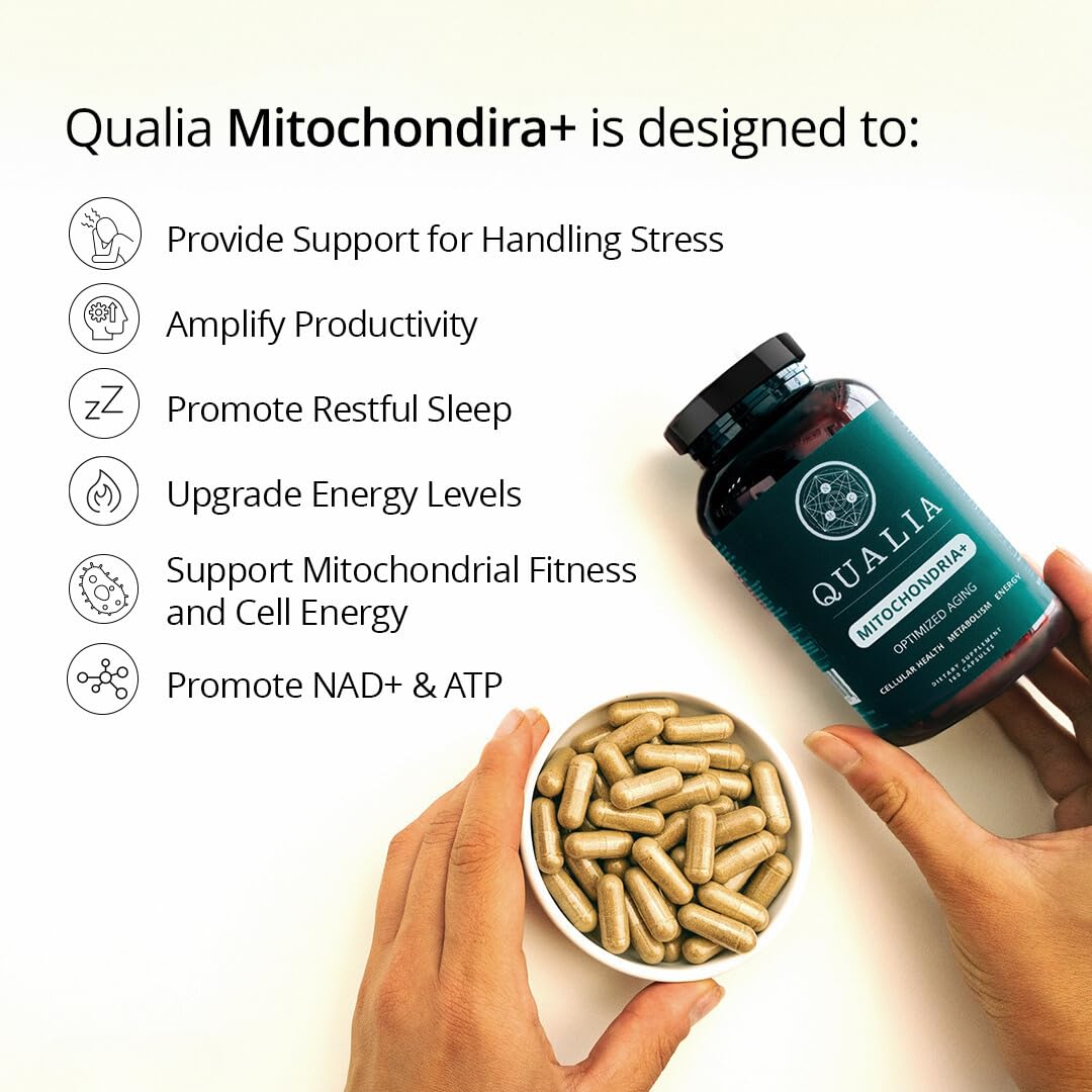 Qualia Mitochondria+ (Formerly Qualia Life) - Advanced NAD+ Supplement for Cellular Energy, Metabolism & Repair | 160 Capsules (1 Month Supply) | Supports Healthy Aging with Resveratrol & 35+ NAD Boosters | Ideal for Anti-Aging, Energy Support & Cellular Health