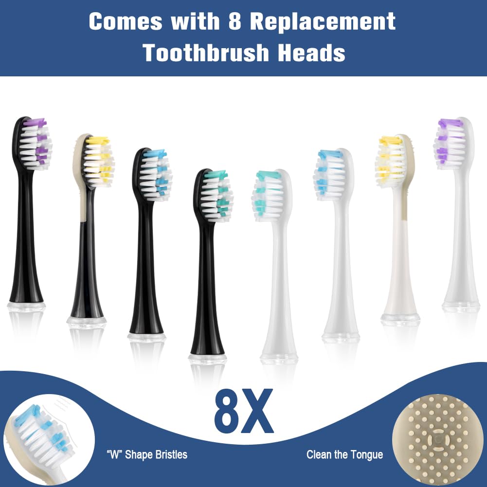 Sonic Electric Toothbrush for Adults - 2 Pack Rechargeable Toothbrush with 3 Cleaning Modes, Smart Timer & 8 Brush Heads - 48,000 VPM for 60 Days Use - Perfect for Travel, Home & Family Oral Care
