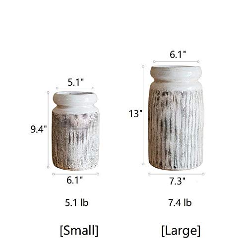 RusticReach Glazed Ceramic Abstract Brown Stripe White Vase - Handmade Home Decor for Living Room, Dining Table & Wedding Centerpiece