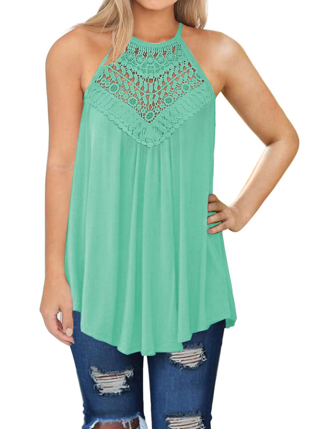 MIHOLL Women's Summer Casual Sleeveless Lace Flowy Loose Tank Top Blouse - Perfect for Beach Outfits, Vacation Wear & Boho Style Outfits