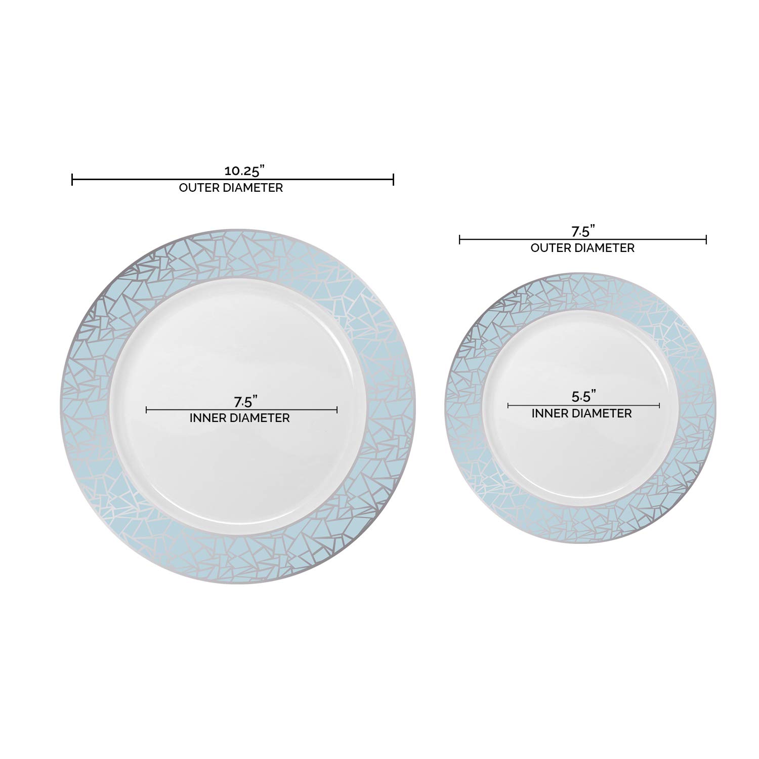 Elegant Disposable Plastic Plates 240 Count - 120 Heavy Duty Dinner Plates & 120 Dessert Salad Appetizer Plates - White with Blue Silver Mosaic Rim - Bulk Party Supplies for Wedding, Birthday, BBQ, Picnic, Holiday & Special Events - Perfect for Indoor/Outdoor Gatherings & Catering