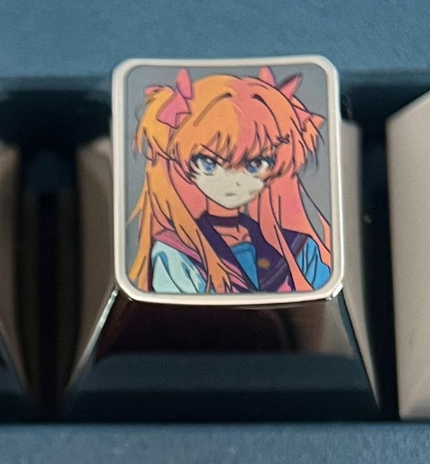 Custom EVA Asuka Dual Expression 1U Keycaps - Titanium Alloy Metal Artisan Keycaps for Mechanical Keyboards - Perfect for Gaming, Typing & Anime Fans
