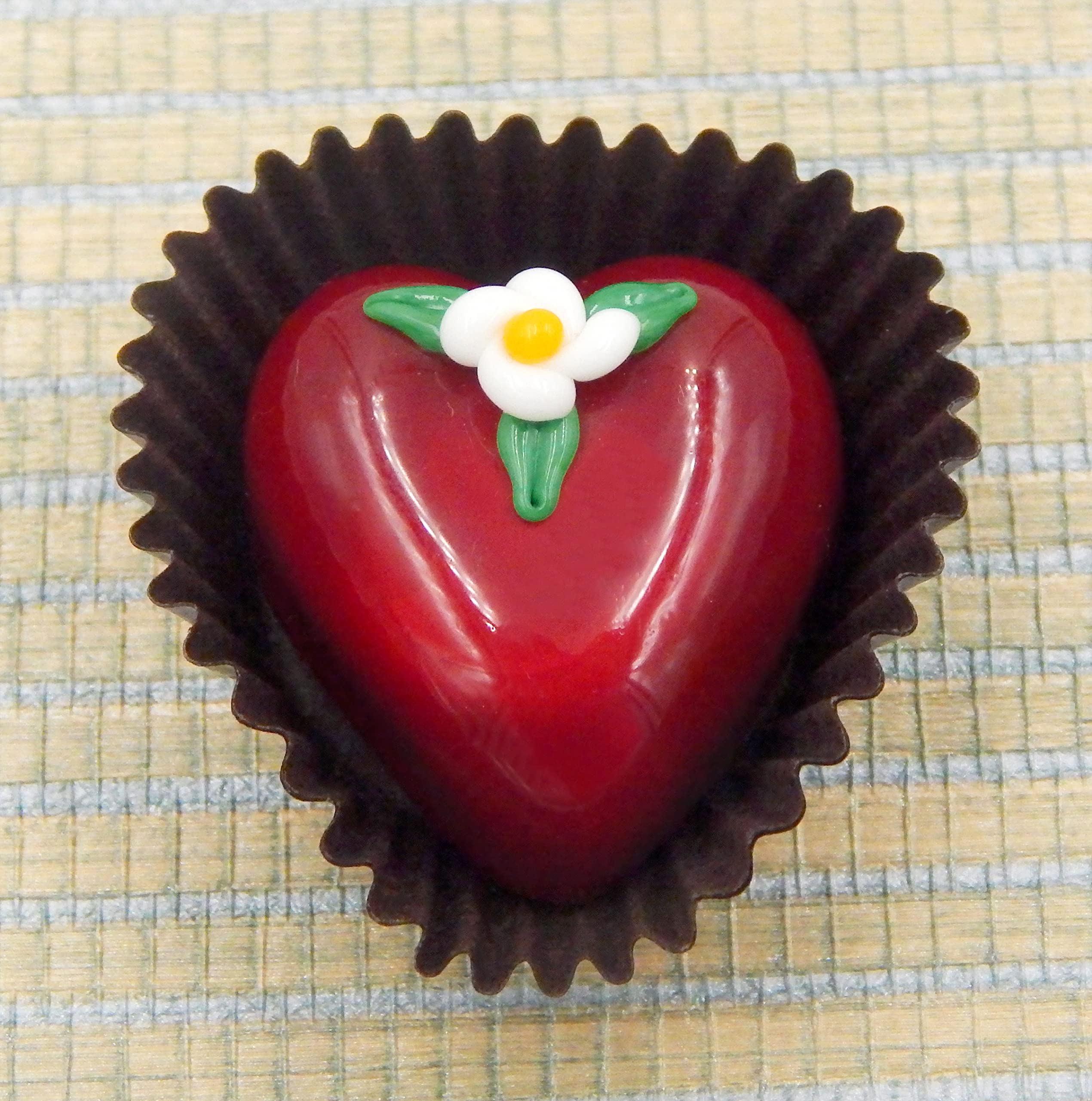 Handmade Glass Heart Chocolate Treat - Elegant Home Décor Gift with Cherry & White Flower Design | Perfect for Valentine's Day, Anniversary & Romantic Gifts