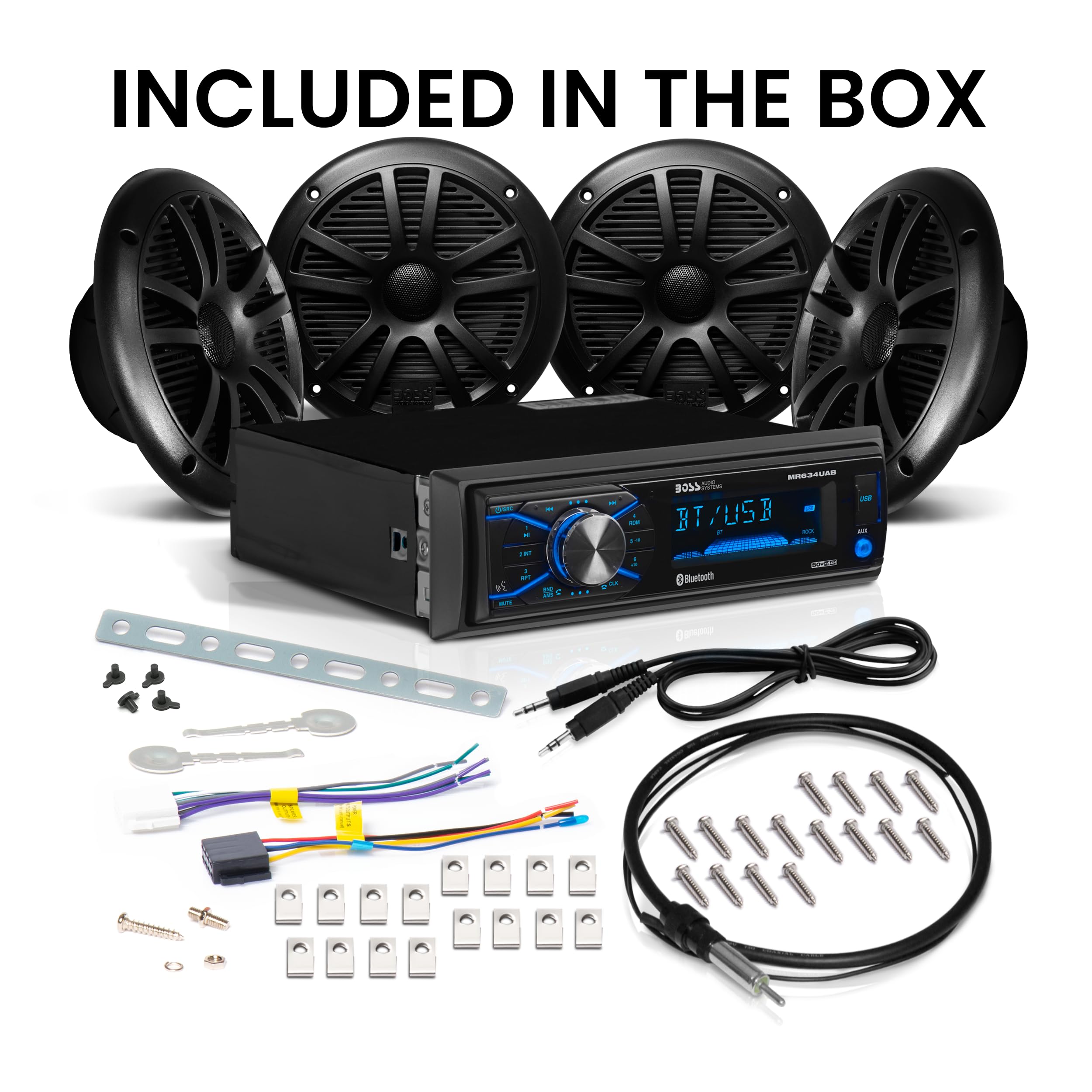 BOSS Audio Systems MCBK634B.64 Marine Boat Bluetooth Stereo System with 6.5 Inch Waterproof Speakers - AM/FM Radio Receiver, No CD/DVD Player, Dipole Antenna - Perfect for Boating, Fishing & Outdoor Water Activities