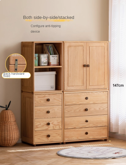 Solid Oak Wood Modern Nordic Kids Storage Cabinet - Multifunctional Organizer for Toys, Books & Clothes | Perfect for Nursery, Playroom & Bedroom Organization