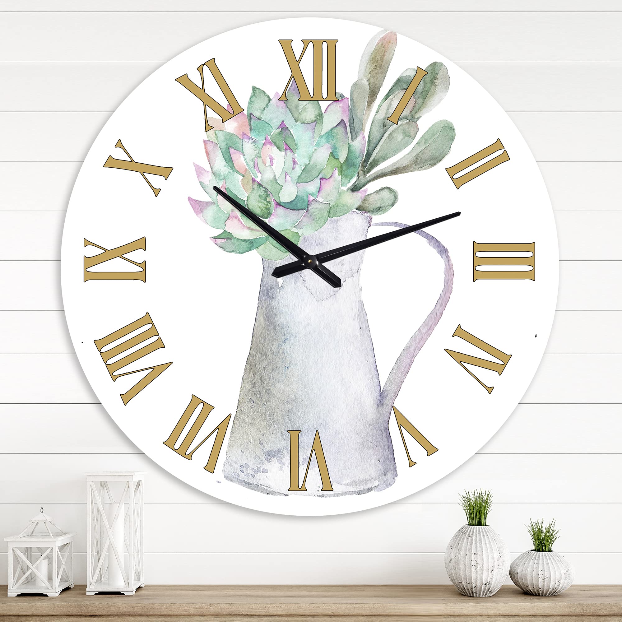 Succulent Home Plant Wall Clock - Large Floral & Botanical Decor for Kitchen, Living Room, Bedroom | Perfect for Farmhouse, Vintage & Modern Home Decor