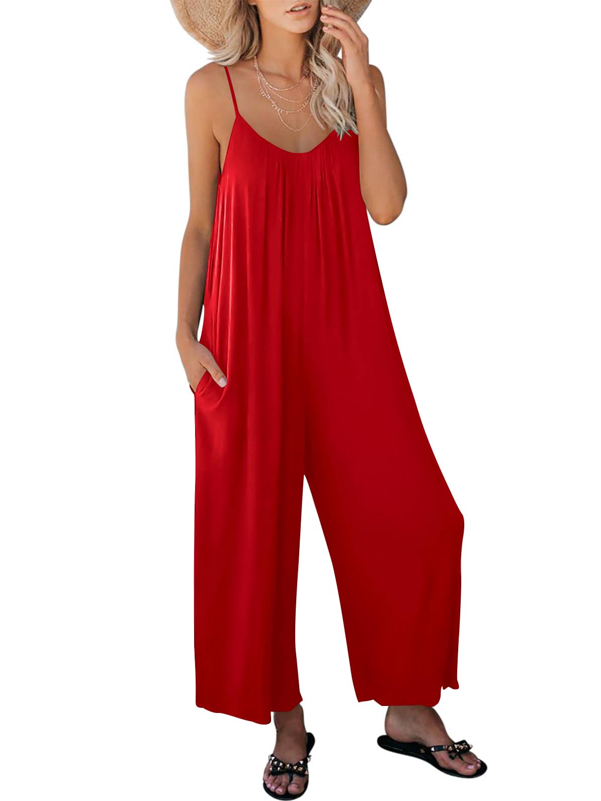 ANRABESS Women's Summer Sleeveless Spaghetti Strap Boho Wide Leg Jumpsuit Romper - Trendy Casual Outfit for Beach, Vacation & Summer Parties 2025