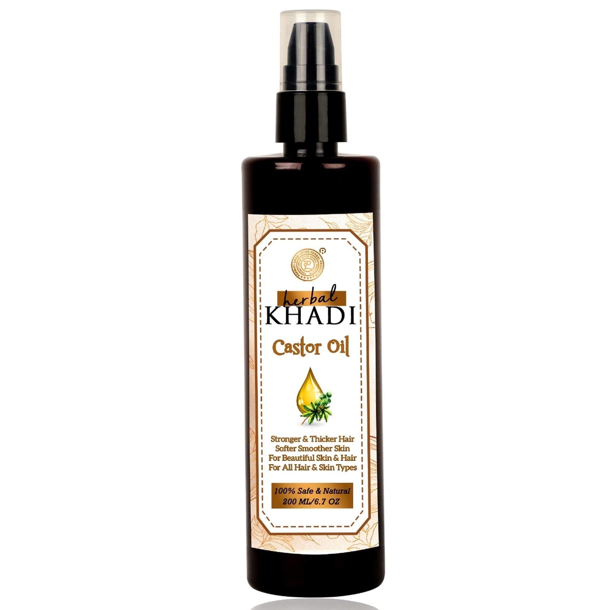 Organic Khadi Cold-Pressed Castor Oil for Hair Growth, Skin Care, Eyebrows, Eyelashes & Nails – 200ml | Natural Hair & Beauty Treatment for Thicker Hair & Healthy Skin | Perfect for DIY Beauty Routines & Home Spa Days