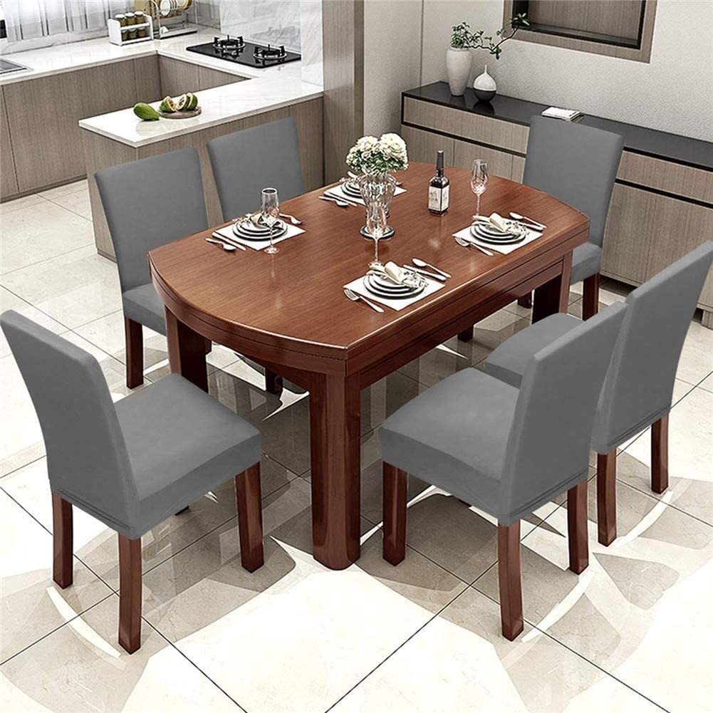 Stretch Dining Chair Covers Set of 6 - Washable Polyester Slipcovers for Kitchen, Hotel & Wedding Chairs - High Back Seat Protectors (Gray) - Perfect for Home Decor, Restaurant Use & Special Events