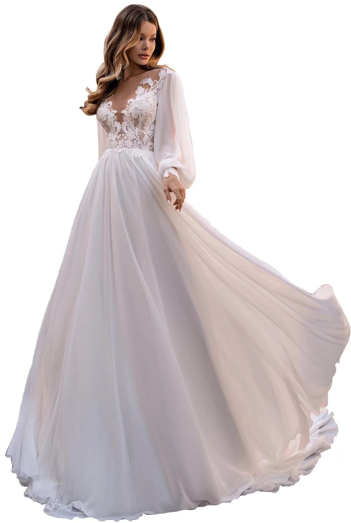 Elegant Yuxin Ball Gown Lace Wedding Dress for Bride 2023 - Off Shoulder A-Line Princess Bridal Gown with Long Sleeves & Train (YX026) | Perfect for Church Ceremony, Beach Wedding & Formal Reception