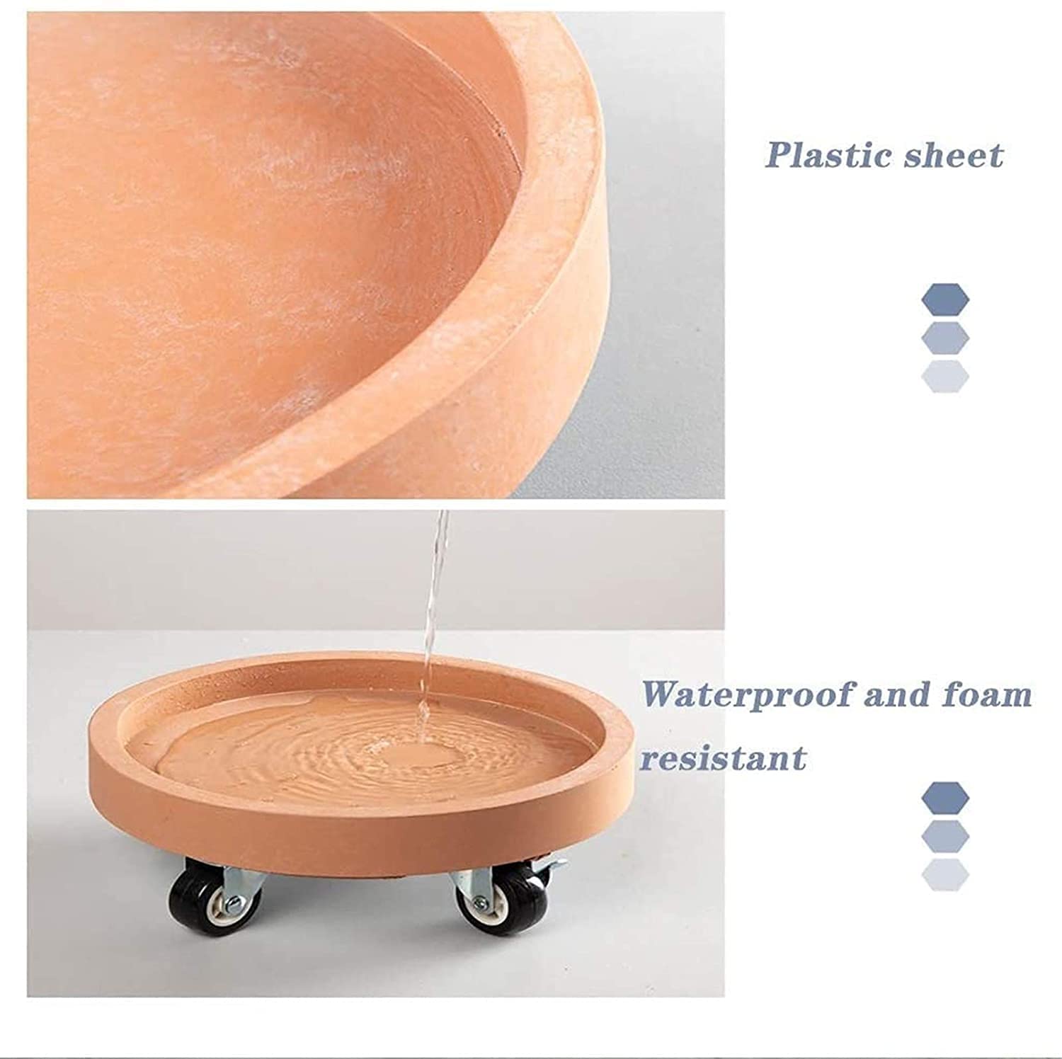 Heavy Duty Square Plant Pallet Caddy with Casters - Mobile Flower Pot Tray & Planter Mover, 46cm Rolling Plant Stand for Home Garden, Indoor & Outdoor Use - Orange