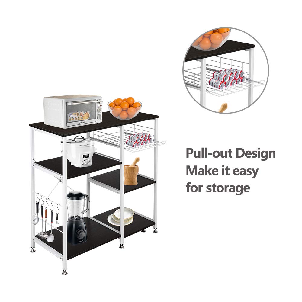 **Mytunes 3-Tier Metal Kitchen Baker's Rack with Microwave Stand, Wire Basket & 5 Hooks - Dark Brown Storage Shelf for Spices, Utensils & Small Appliances - Perfect for Small Kitchens, Apartments & Pantry Organization**