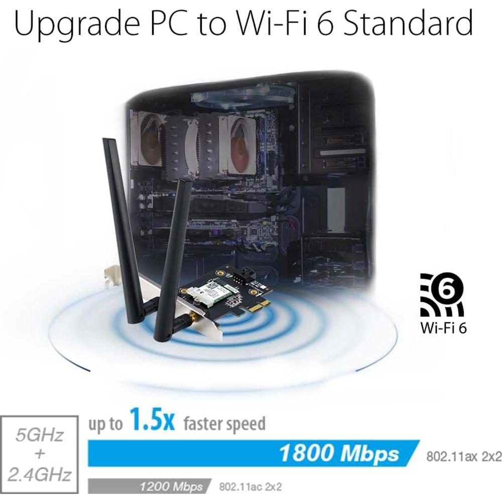 ASUS PCE-AX1800 WiFi 6 PCIe Adapter - Dual Band Wireless Network Card, Bluetooth 5.2, 1800Mbps High Speed for Gaming & Streaming - Perfect for Desktop PC & Home Office Setup