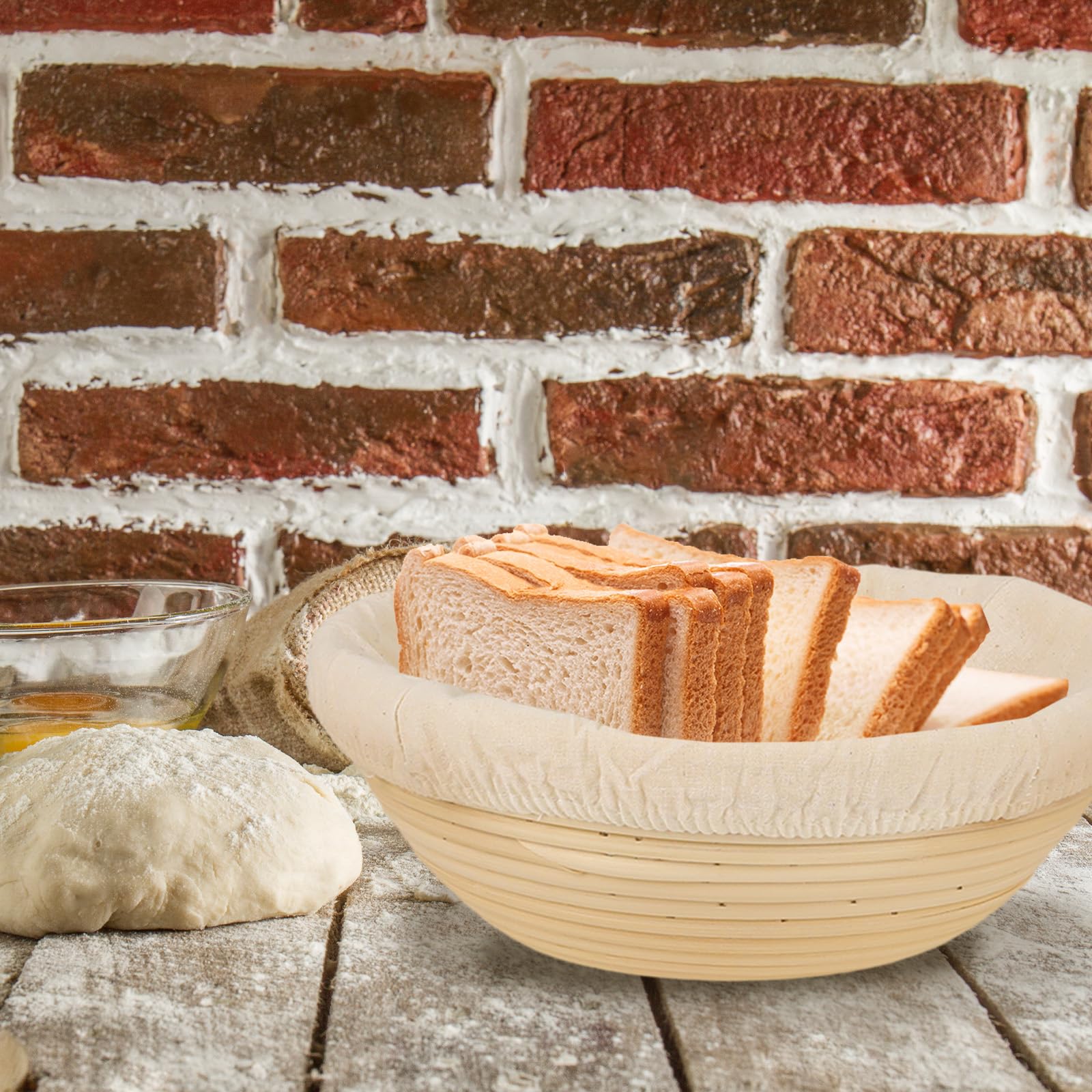2-Piece Natural Rattan Banneton Bread Proofing Basket Set with Cloth Liner - 10 Inch Dough Rising Basket for Sourdough, Artisan Bread Baking - Perfect for Home Bakers & Professional Bakeries