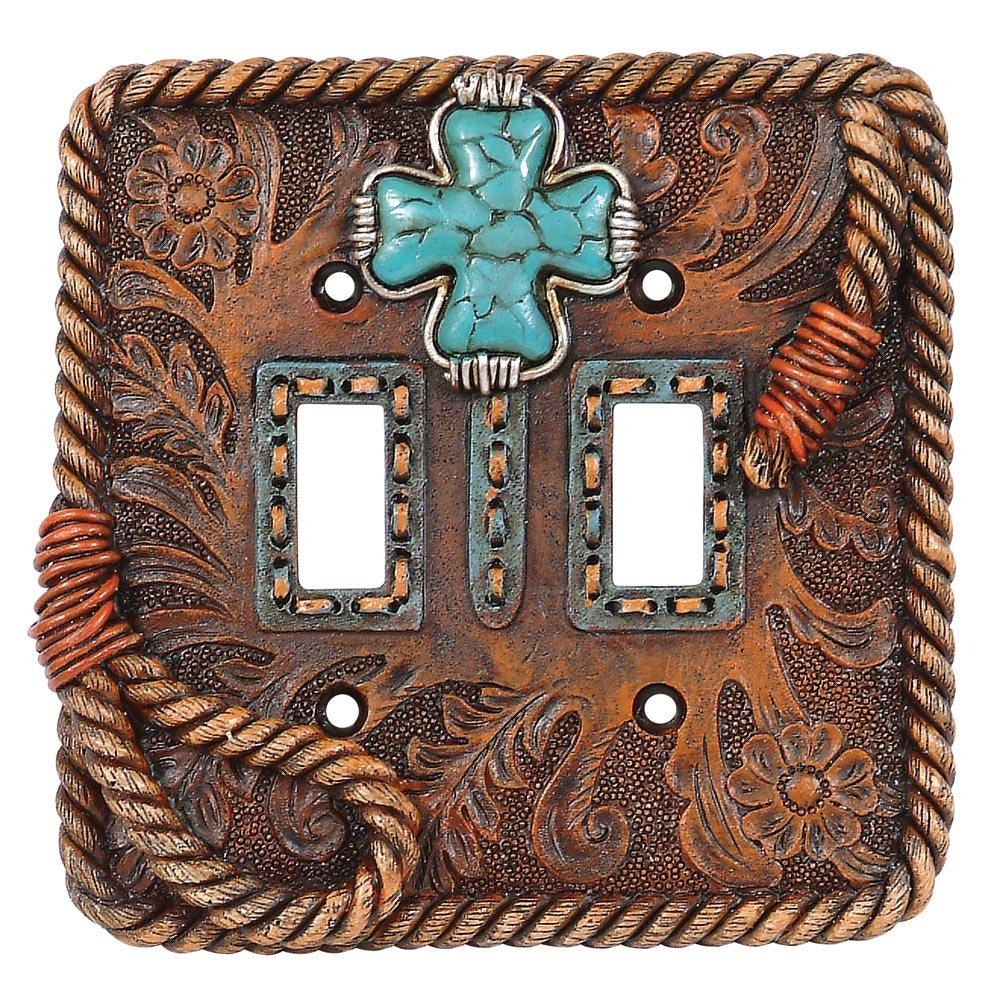 Turquoise Cross Double Switch Plate Cover - Decorative Wall Plate for Light Switches - Perfect for Home, Office, and Church Decor
