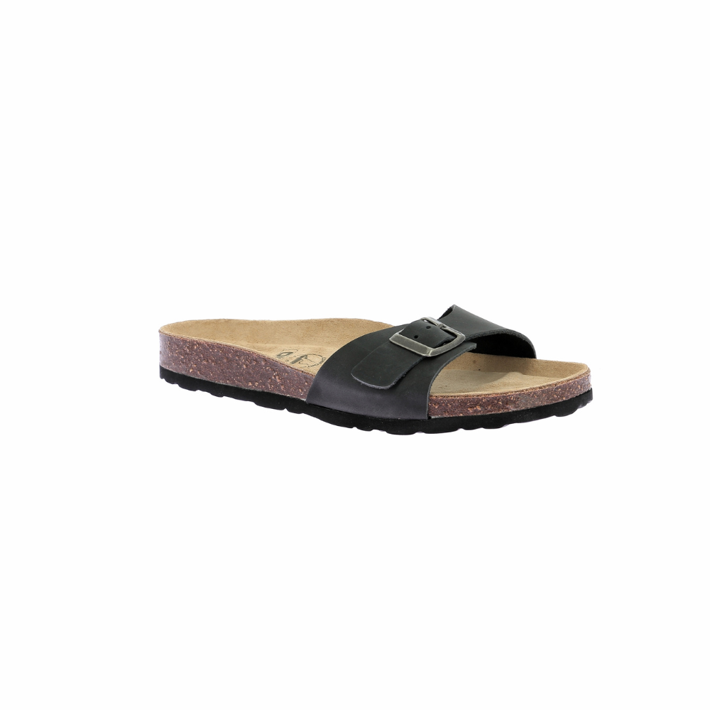 Black Leather & Cork Mules for Women - Comfortable Slip-On Shoes for Casual Outings, Office, and Summer Wear