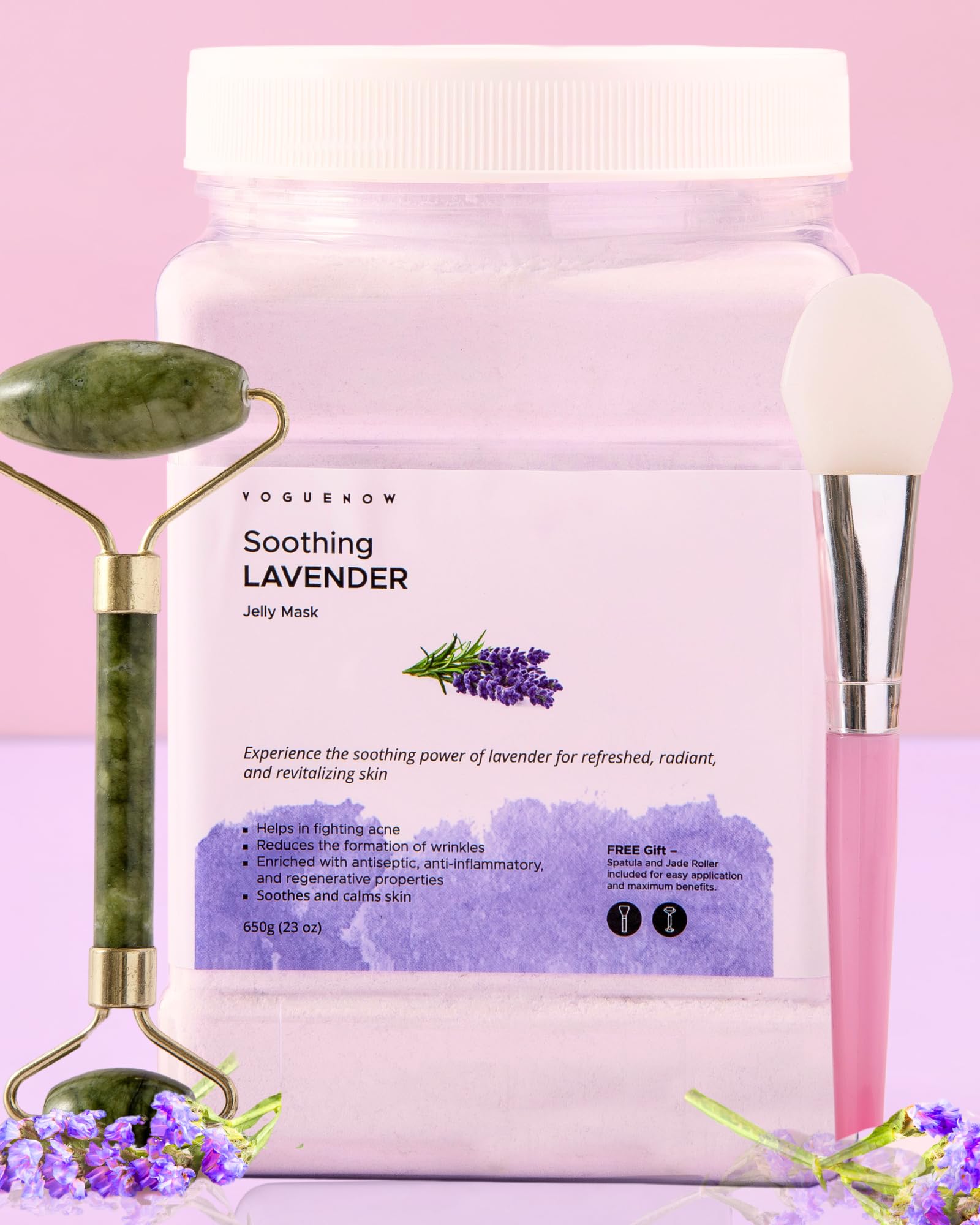 Lavender Hydrating & Brightening Jelly Face Mask - Professional Hydrojelly Facial Mask with Free Jade Roller & Spatula | Deep Nourishing Skin Care Treatment | 23 Oz Jar | Perfect for Spa Nights, Self-Care Routines & Gift Giving