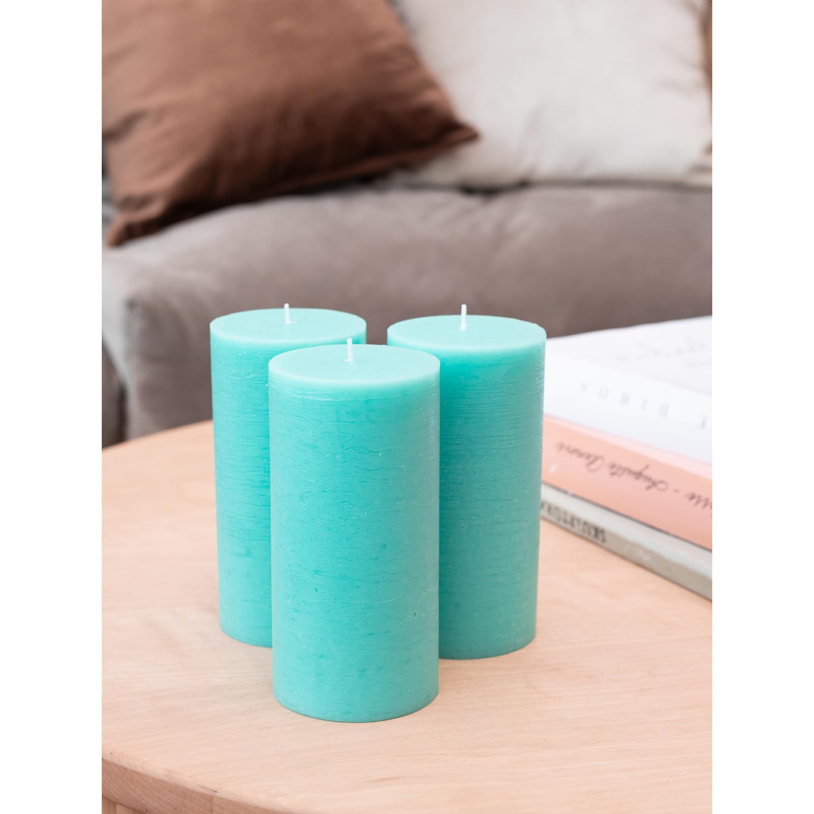 CANDWAX 3x6 Inch Pillar Candles Set of 3 - Unscented No Drip Decorative Rustic Candles for Weddings & Home Decor - Turquoise Blue Large Candles for Centerpieces, Fireplace Mantel, and Tabletop Displays