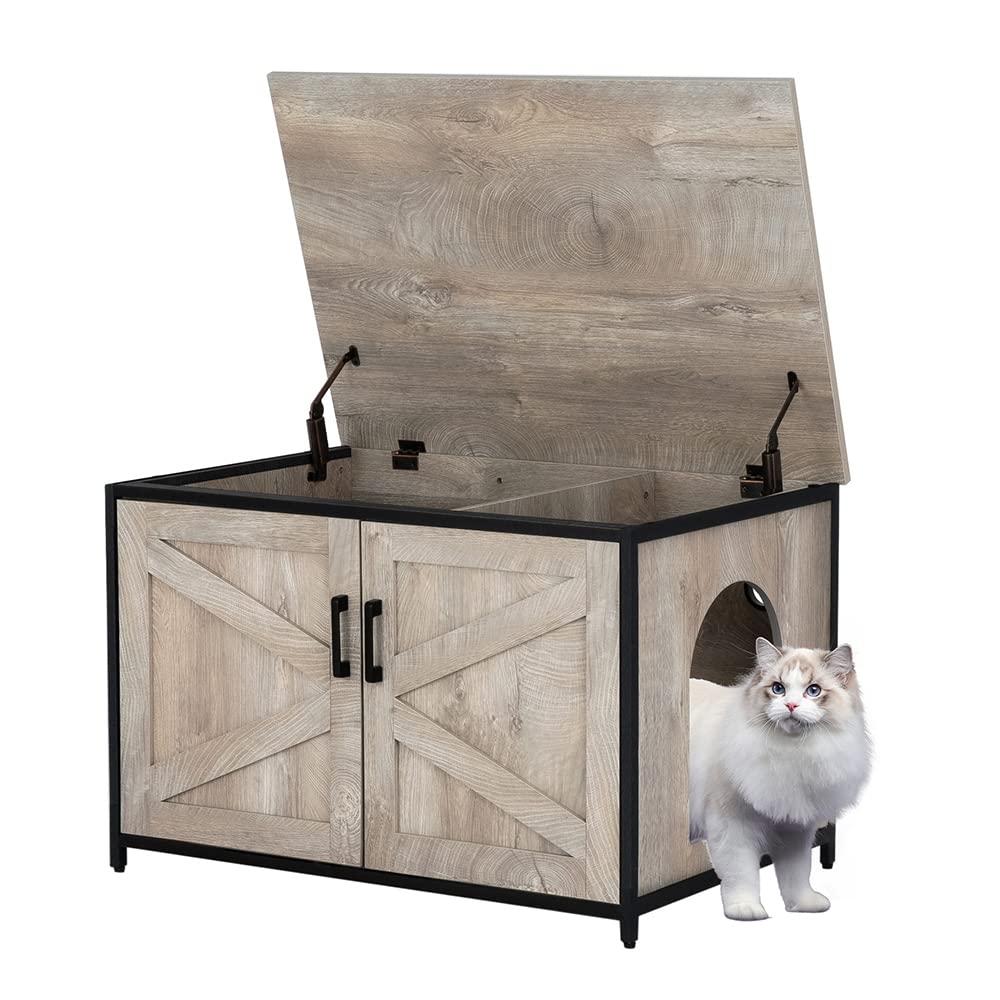 Unipaws XL Top Opening Cat Litter Box Enclosure - Extra Large Flip Top Litter Box Furniture for Big Cats | Senior Pet Friendly Hidden Litter Box Cover | Perfect for Home, Apartment & Multi-Cat Households