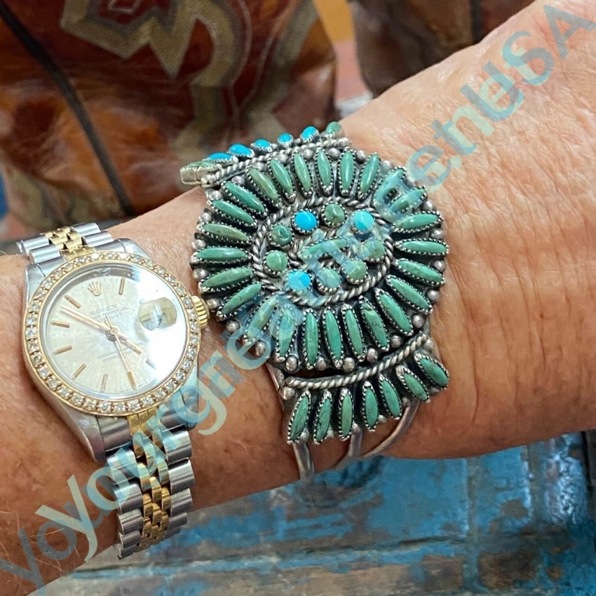 Vintage Mint Green Turquoise Sterling Silver Rosette Bracelet - Handmade Navajo Jewelry for Women - Perfect for Boho, Western & Casual Outfits