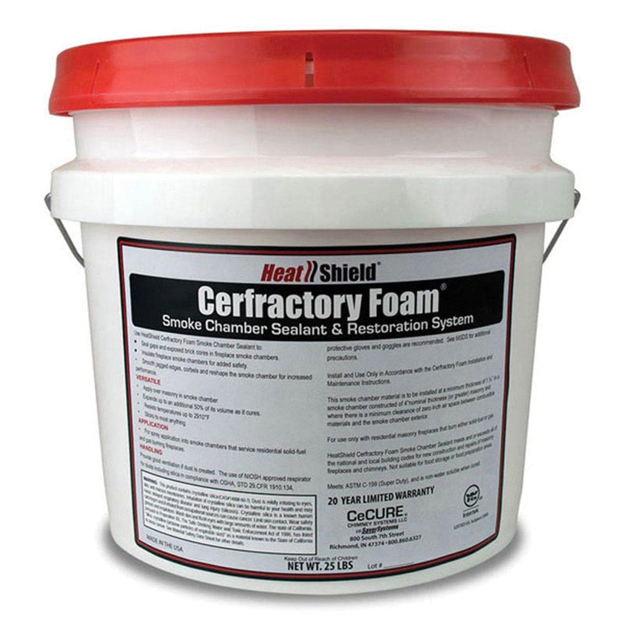 25 lb. Heat Shield Refractory Foam Bucket - Smoke Chamber Sealant & Restoration System (300199) - Ideal for Fireplace, Chimney, and Wood Stove Repairs