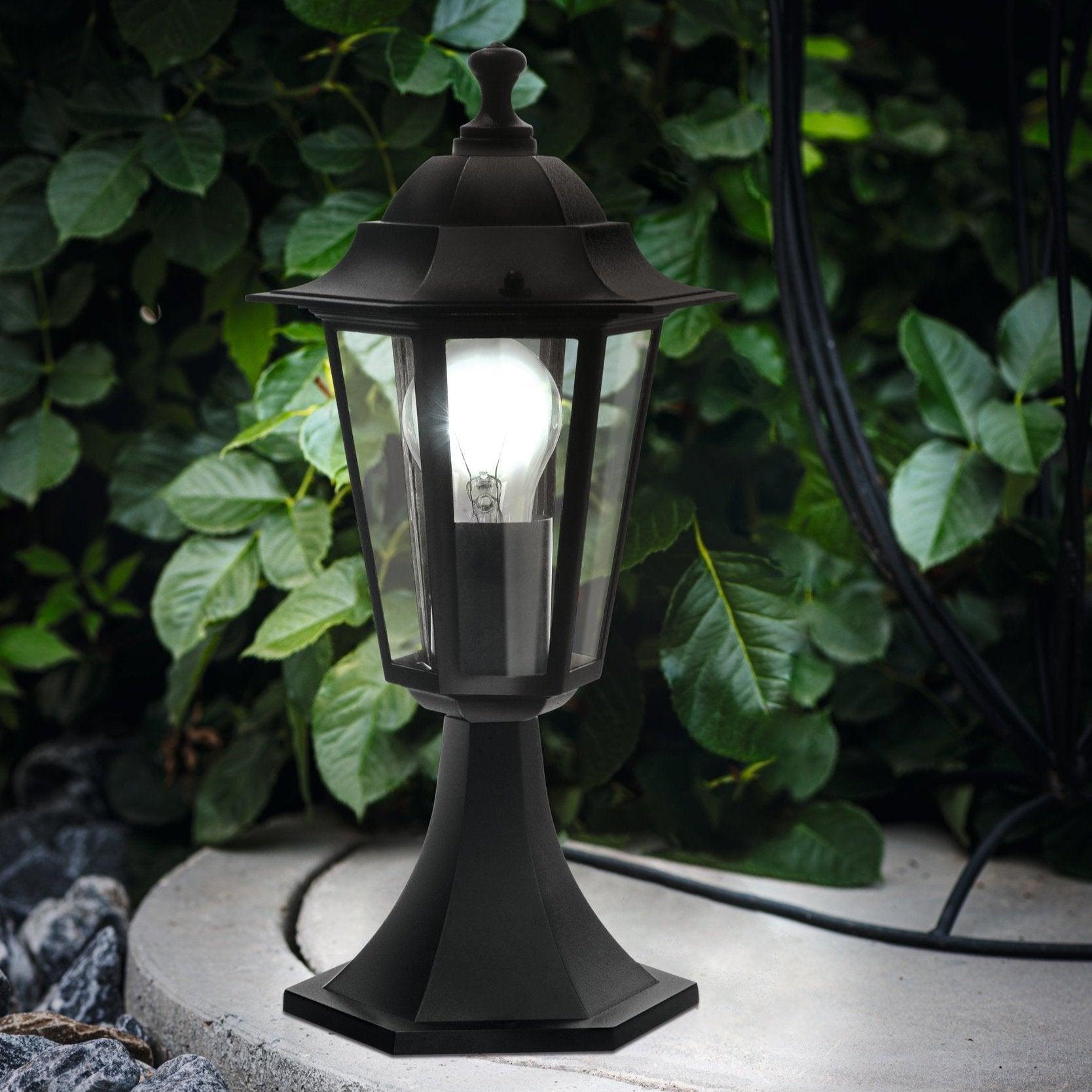 Eglo Laterna 4 IP44 Black Pedestal Light - Outdoor Wall Mounted Lighting for Patio, Garden, and Porch
