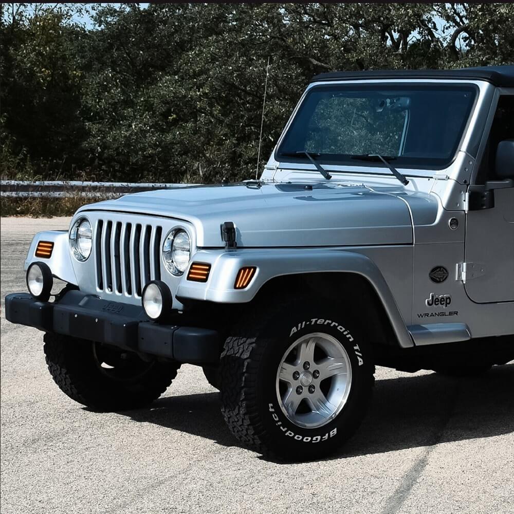 1997-2006 Jeep Wrangler TJ LED Front Bumper Turn Signal & Side Marker Lights - Smoke Lens - Off-Road & Night Driving Safety Upgrade