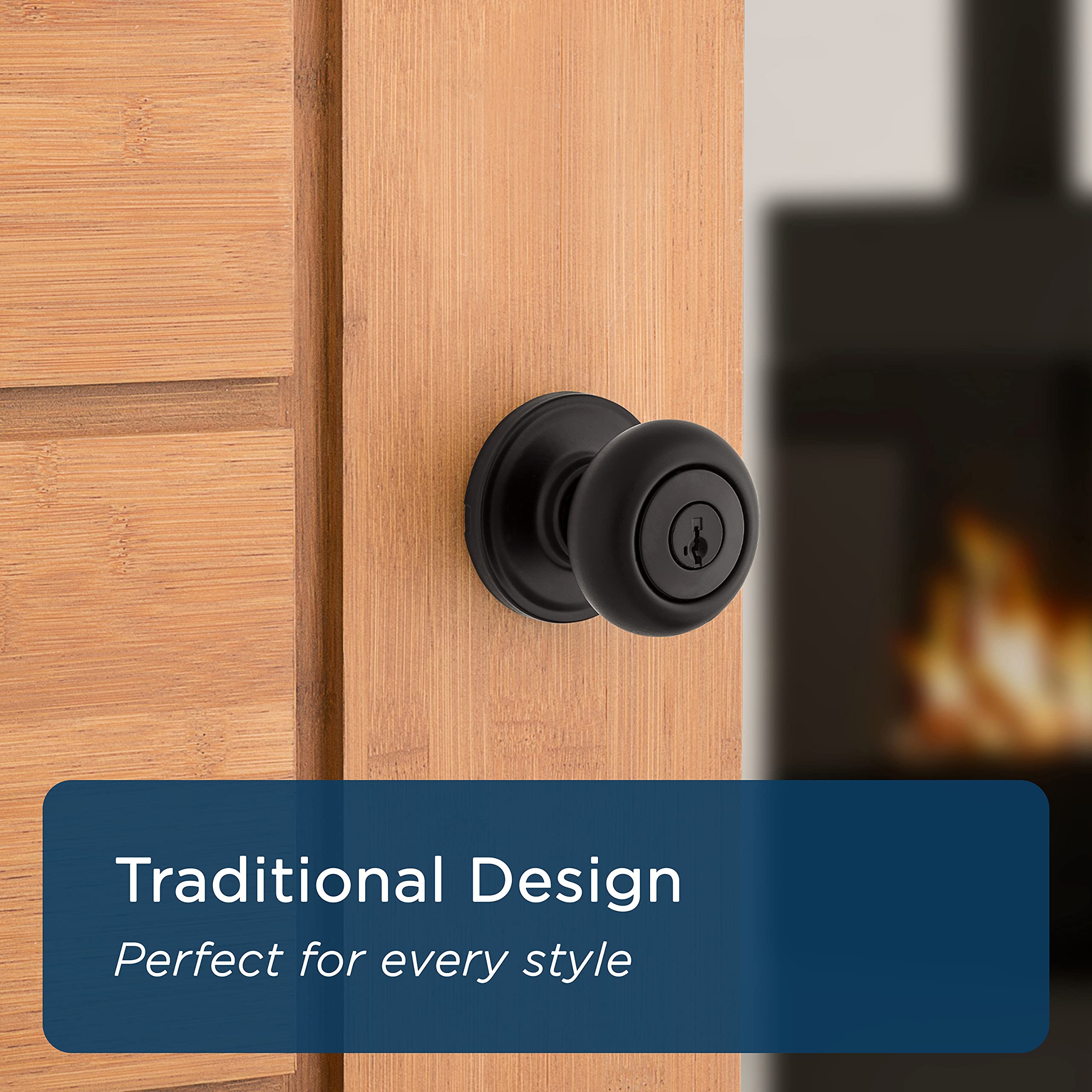 Weiser Troy Matte Black Front Door Knob with Lock and Key - Secure Keyed Entry Door Handle for Exterior & Interior Doors - Traditional Style for Home, Office, Bedroom & Bathroom - Perfect for Enhanced Home Security and Privacy