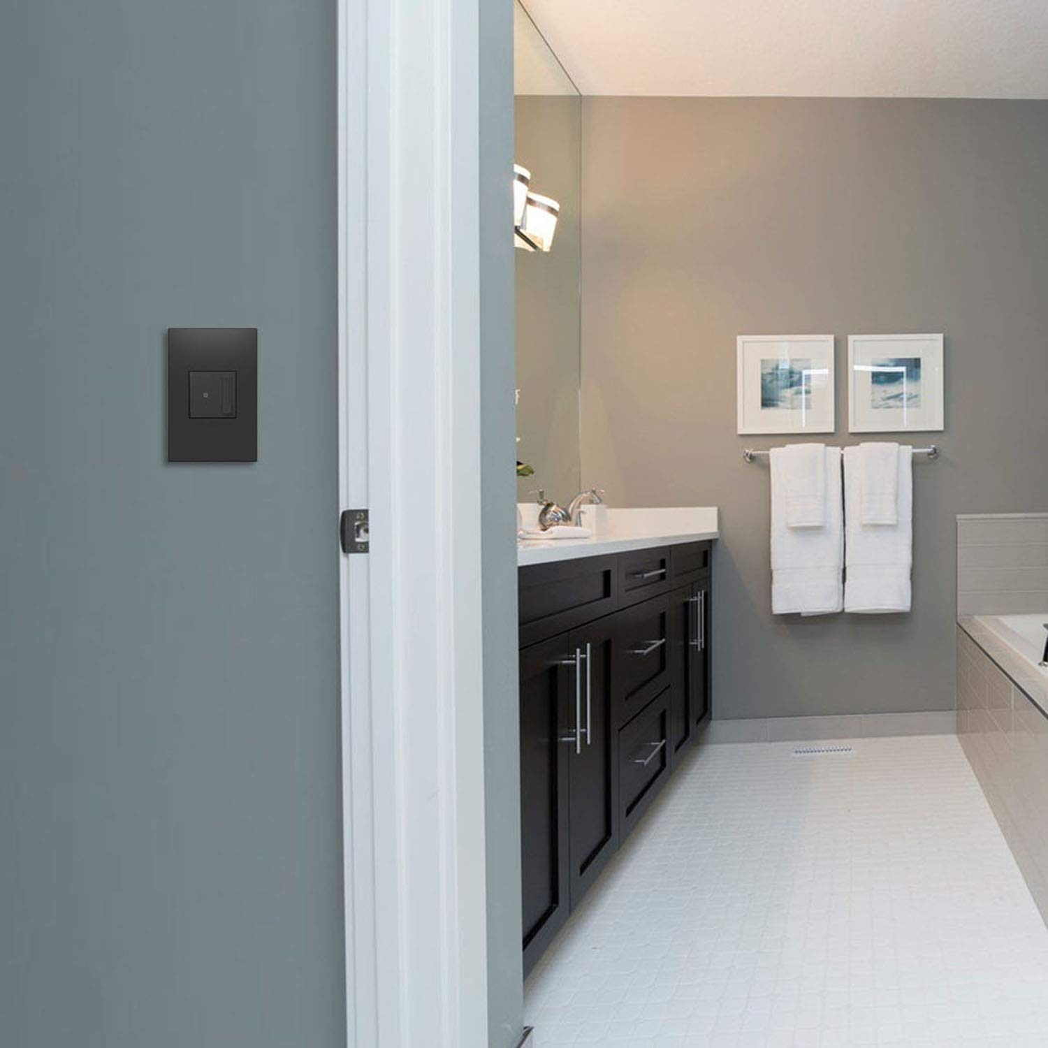 Legrand Adorne sofTap Tru-Universal Dimmer Switch - 700W Compatible with Incandescent, Halogen, MLV, Fluorescent, ELV, CFL & LED Lights - Graphite Finish (ADTP703TUG4) - Perfect for Living Rooms, Bedrooms & Smart Home Lighting Control
