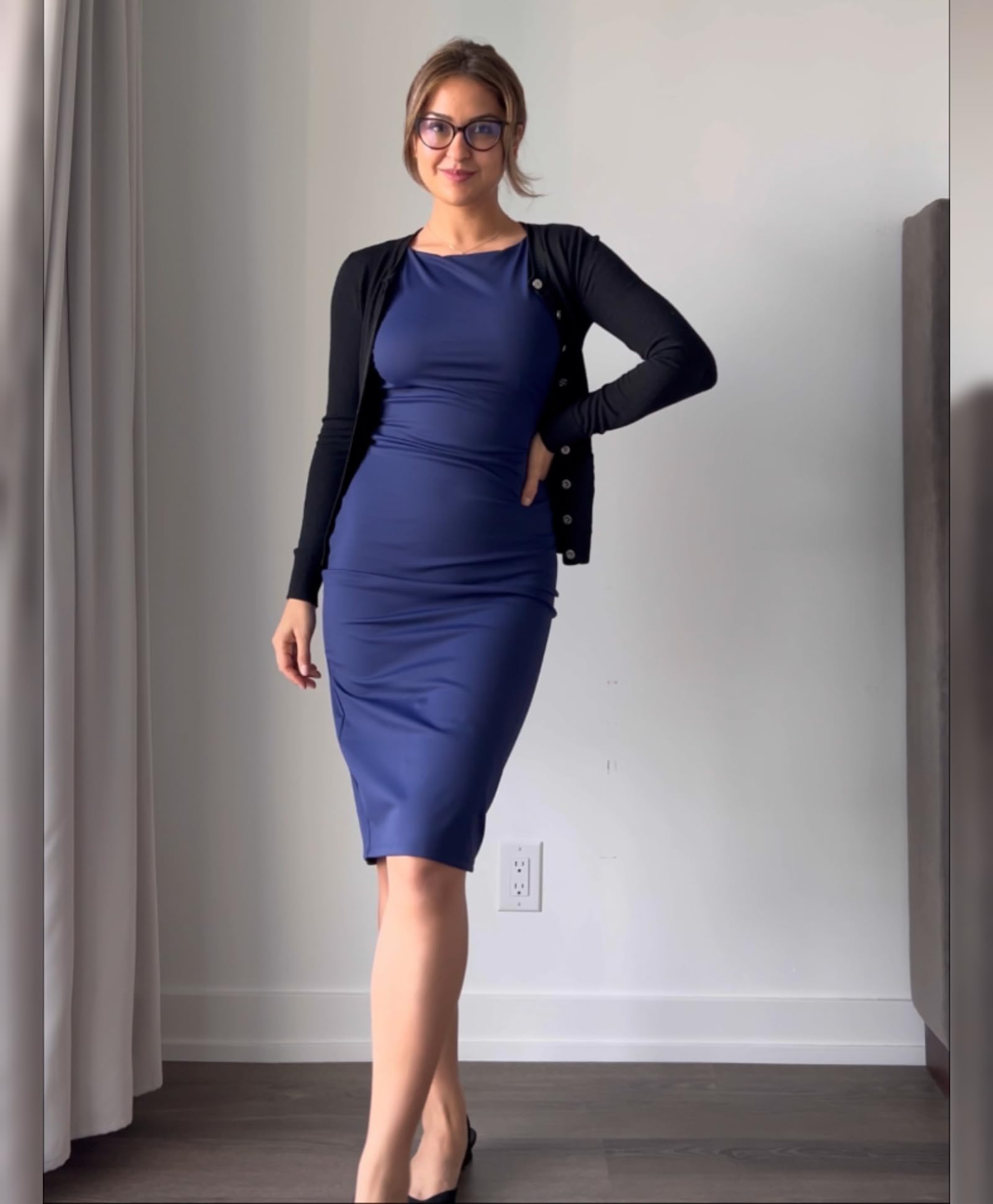 Popilush Shapewear Dress for Women - Tummy Control Midi Work Dress, Elegant Sleeveless Boat Neck Pencil Dress for Office & Business Casual | Perfect for Work, Weddings & Special Occasions