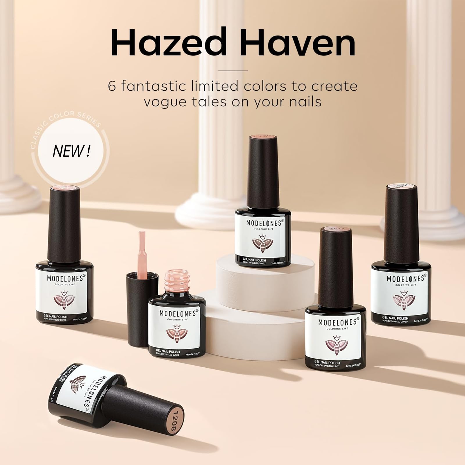 Modelones Gel Nail Polish Set - 6 Colors Neutral Nude Gel Polish Kit with Skin Tone Cashmere Pink & Glitter | Bubble Bath Collection | Soak Off UV LED Nail Polish for All Season Manicure | DIY Salon & Home Nail Art Gift for Women | Perfect for Parties, Weddings & Everyday Wear