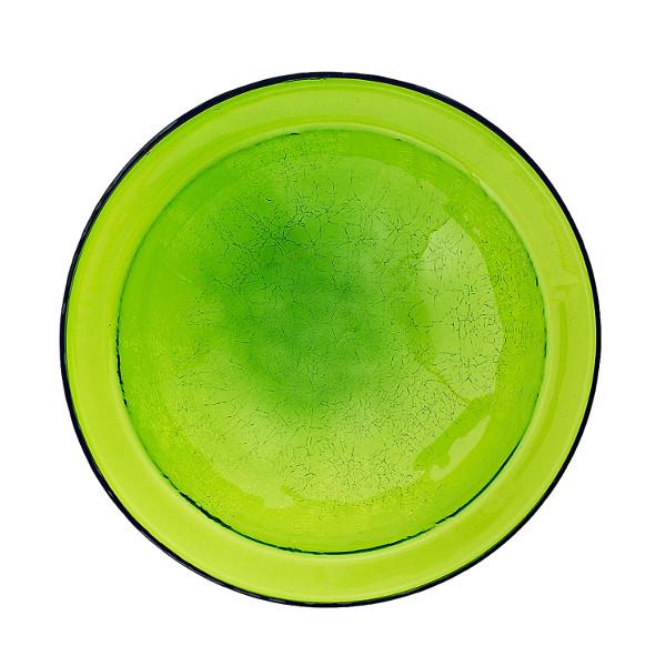 Fern Green Crackle Glass Birdbath Bowl for Garden Decor - Handmade Outdoor Bird Feeder with Crackled Texture, Perfect for Attracting Birds to Your Backyard or Patio