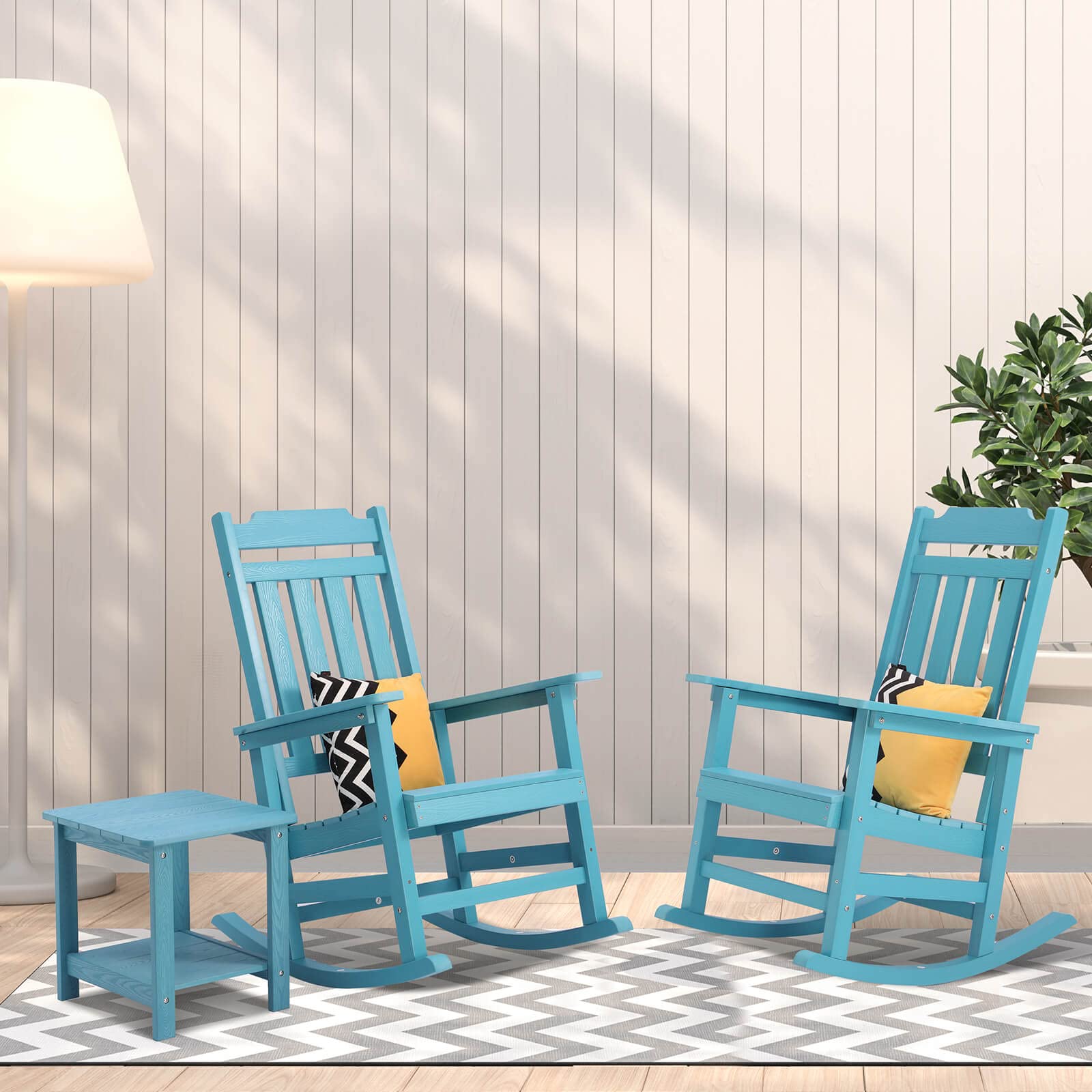 2-Pack All-Weather Poly Lumber Outdoor Rocking Chairs - 380 lb Weight Capacity - Lake Blue - Perfect for Porch, Patio, Garden & Backyard Relaxation