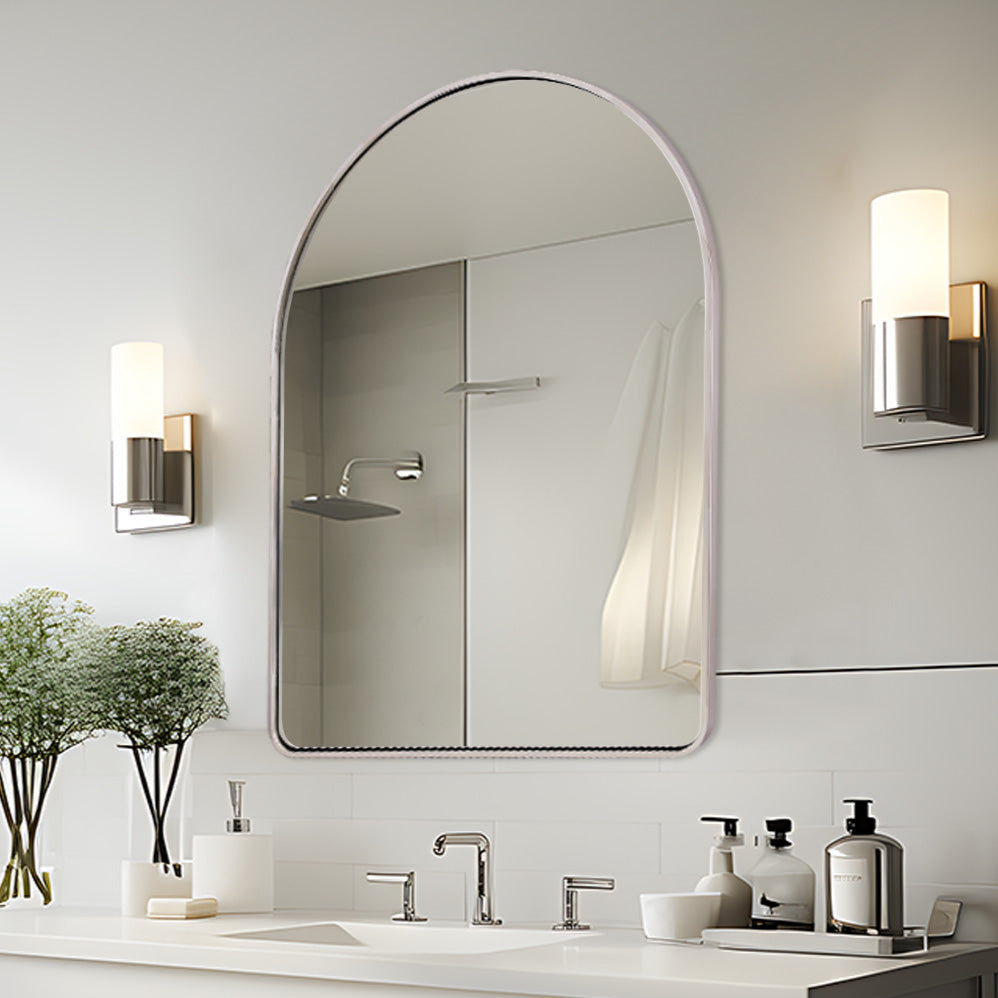 Stainless Steel Arched Wall Mirror with Bold Metal Frame - Elegant Home Decor for Living Room, Bedroom & Entryway