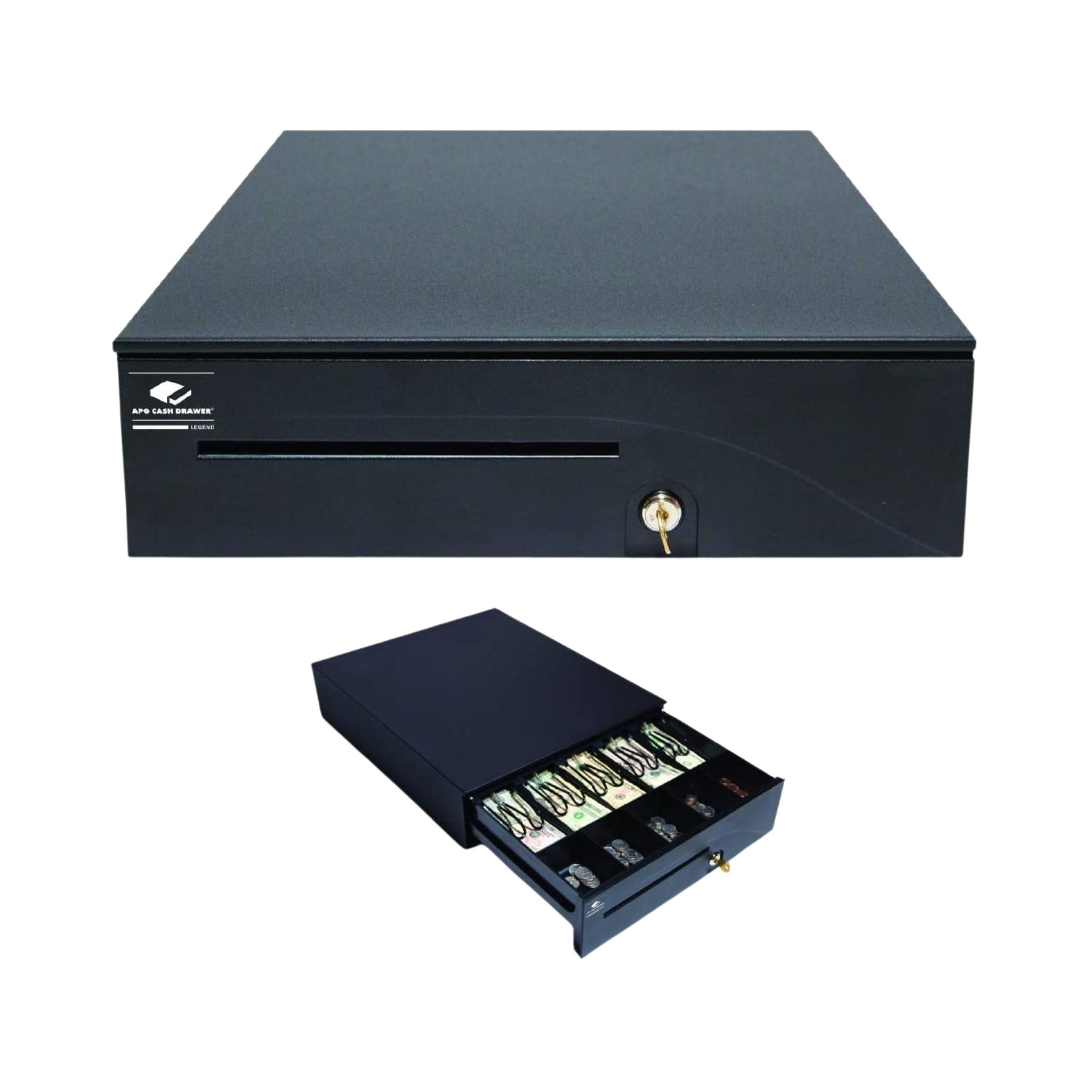 APG Dual Media Slot MultiPro Black 1616 Cash Drawer - Heavy Duty POS Cash Register Tray for Retail Stores & Restaurants - Secure Bill & Coin Storage with Locking Mechanism