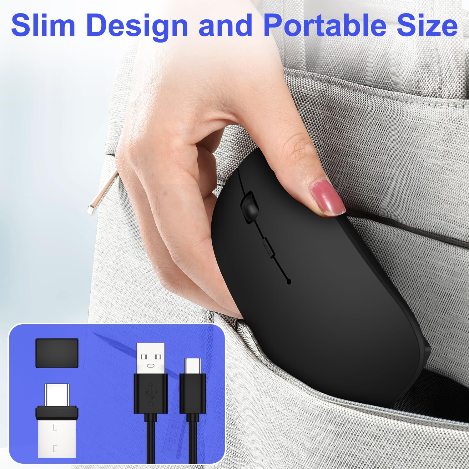 Undetectable Bluetooth Wireless Mouse Jiggler - Rechargeable Silent Mouse with Built-in Mover for MacBook, iPad, PC | Slim Design for Office, Remote Work & Online Meetings (Black)