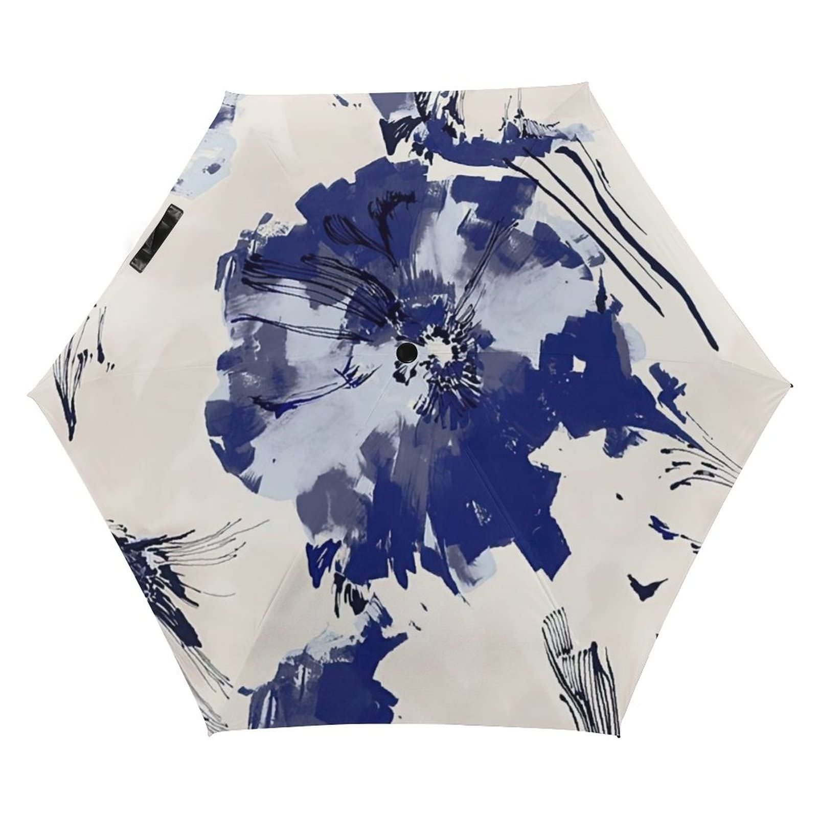 Floral Print Compact Folding Umbrella - Windproof Travel Umbrella with Vinyl Lining & Cover - Lightweight Portable Rain Umbrella for Women, Commuting, Outdoor Activities