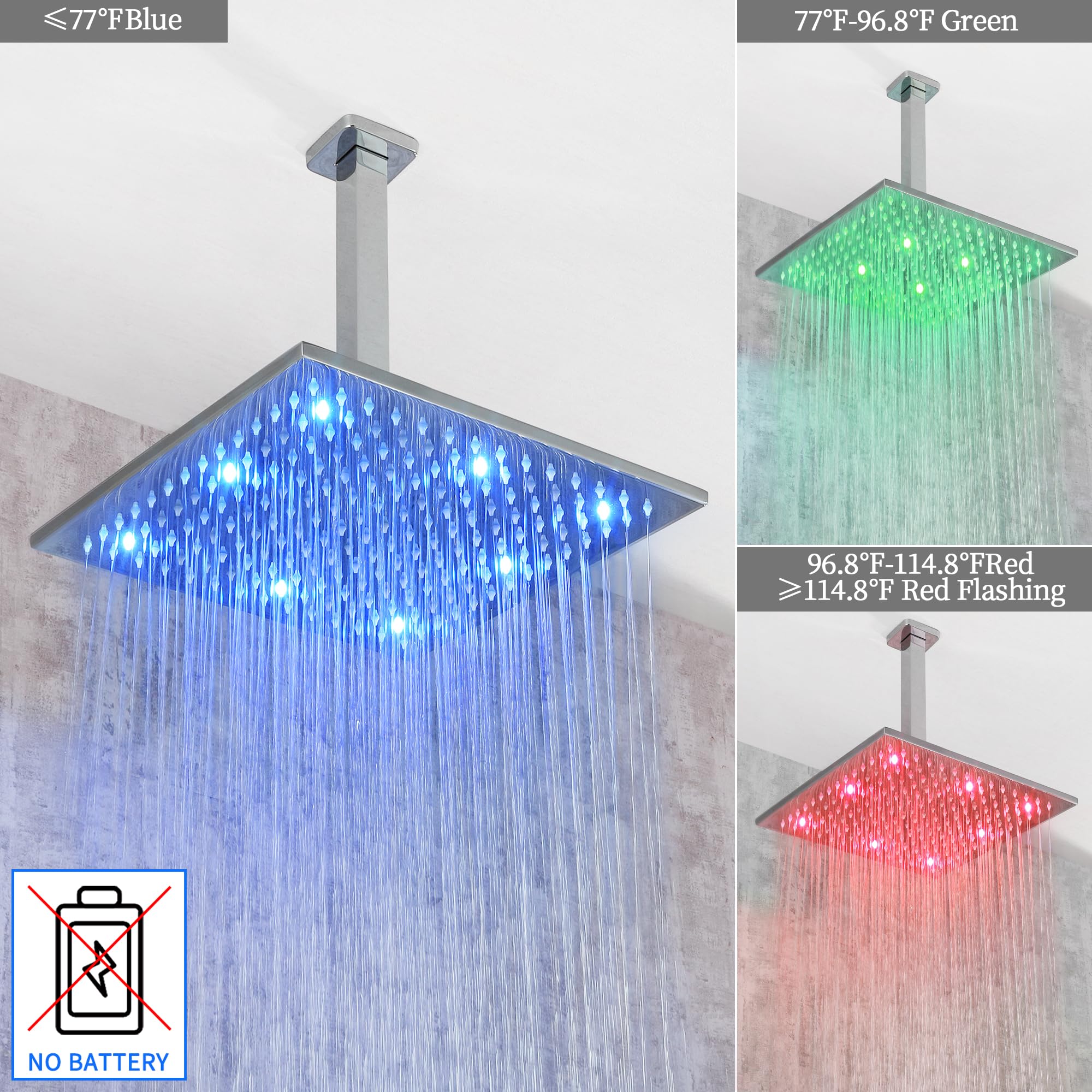 Skowll Chrome Shower Faucet Set - 12 Inch Rainfall LED Shower Head with 2 Function Valve Kit for Modern Bathroom | Perfect for Spa-Like Experience & Water Saving